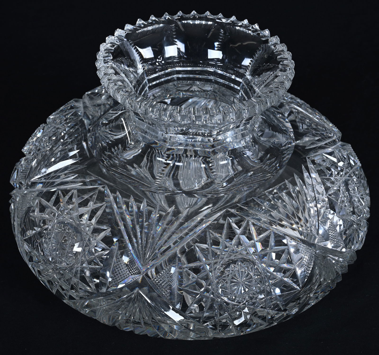 Flower Center, American Brilliant Cut Glass, Hobstar, Crosscutting And Fan Motif - 2