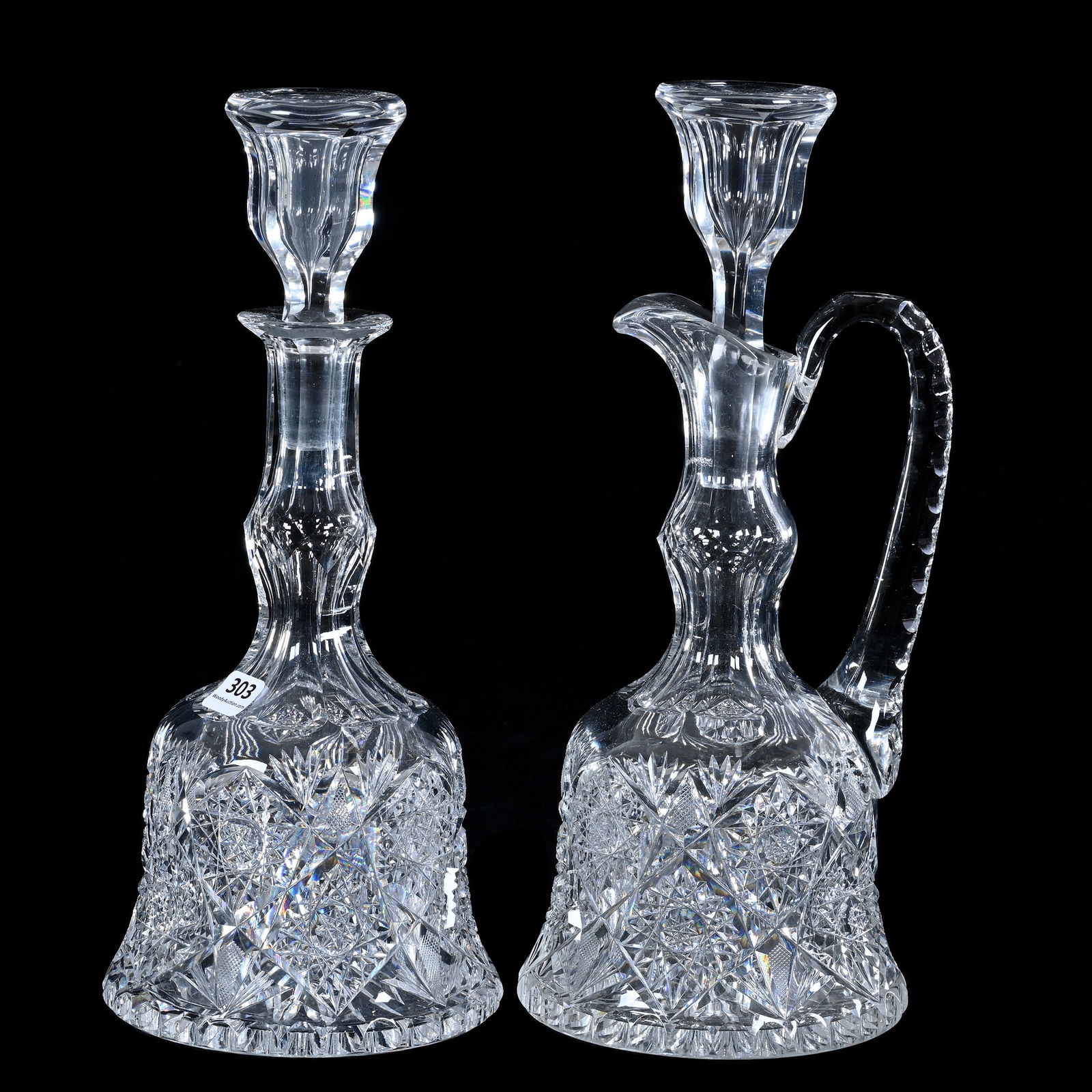 Decanter Set, American Brilliant Cut Glass, Bell Shape, One With Handle, One Without (1 of 4)