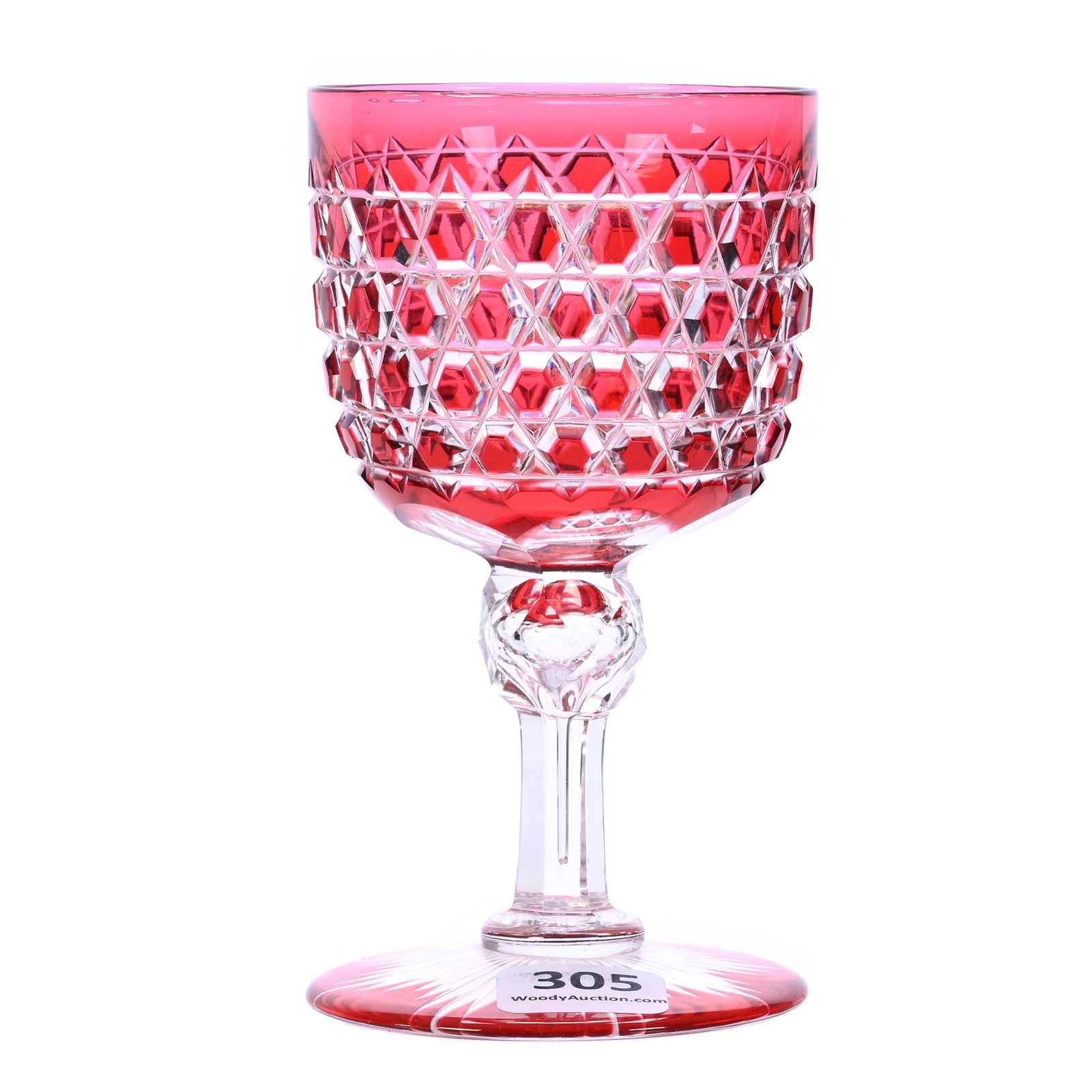Wine Stem, ABCG, Cranberry Cut To Clear, Hob Diamond Pattern By Dorflinger (1 of 3)