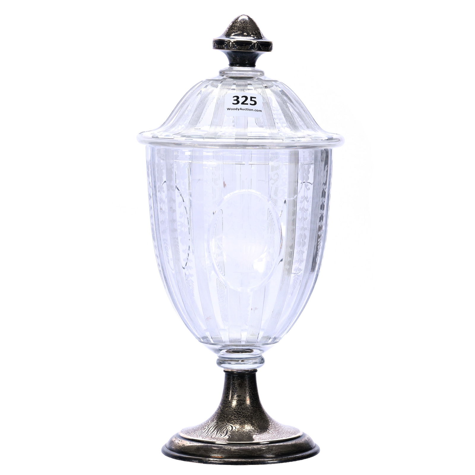 Pedestal Covered Candy Jar, American Brilliant Cut Glass, Millicent Pattern By Hawkes: Pedestal Covered Candy Jar, American Brilliant Cut Glass, Millicent Pattern By Hawkes, 10.25 x 5 x 5 Inches, Signed Hawkes Sterling Silver Foot And Finial, Exactly As Shown In Pearson Volume II, Page