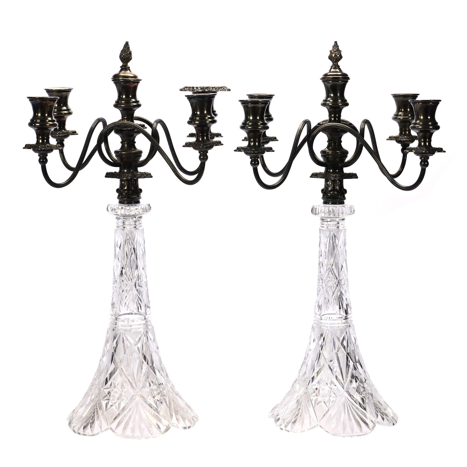 Pair Five Arm Candelabra, American Brilliant Cut Glass, Pattern Resembles Gladys By Hawkes (1 of 4)