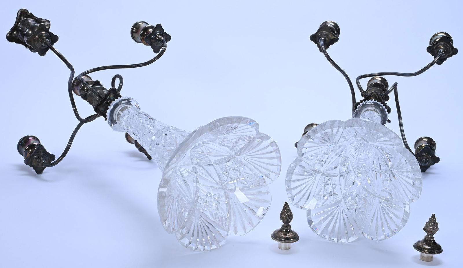 Pair Five Arm Candelabra, American Brilliant Cut Glass, Pattern Resembles Gladys By Hawkes - 3