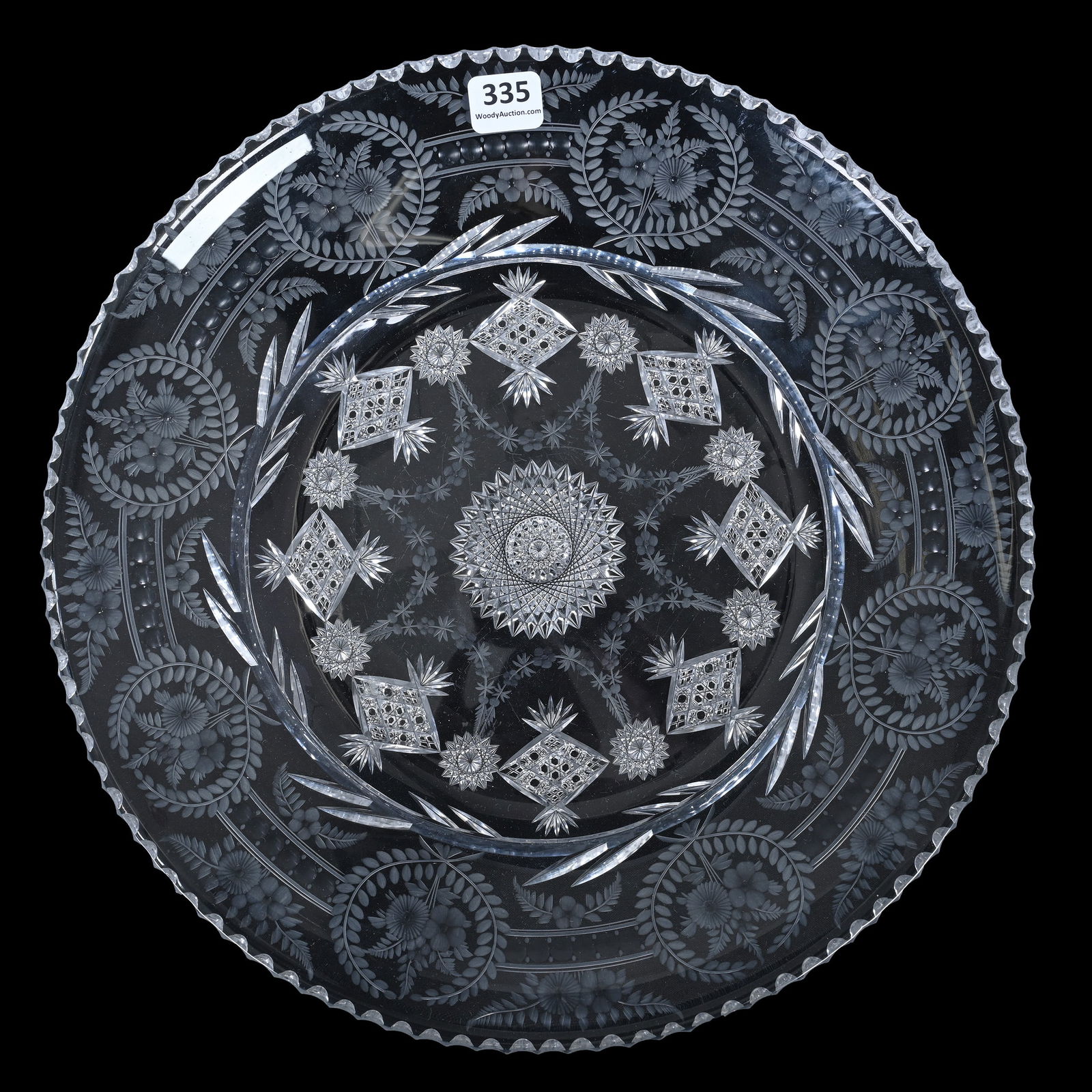 Round Tray, American Brilliant Cut Glass, Signed Libbey Pattern #431: Round Tray, American Brilliant Cut Glass, Signed Libbey Pattern #431, 1.75 x 11.75 x 11.75 Inches, Exactly As Featured In Red ACGA Libbey Catalog Reprint, Page 229, 5 Pounds, Richard Lockey