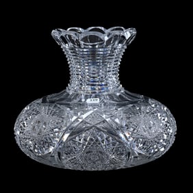 Flower Center, American Brilliant Cut Glass, Four Alternating Sections Of Hobstar