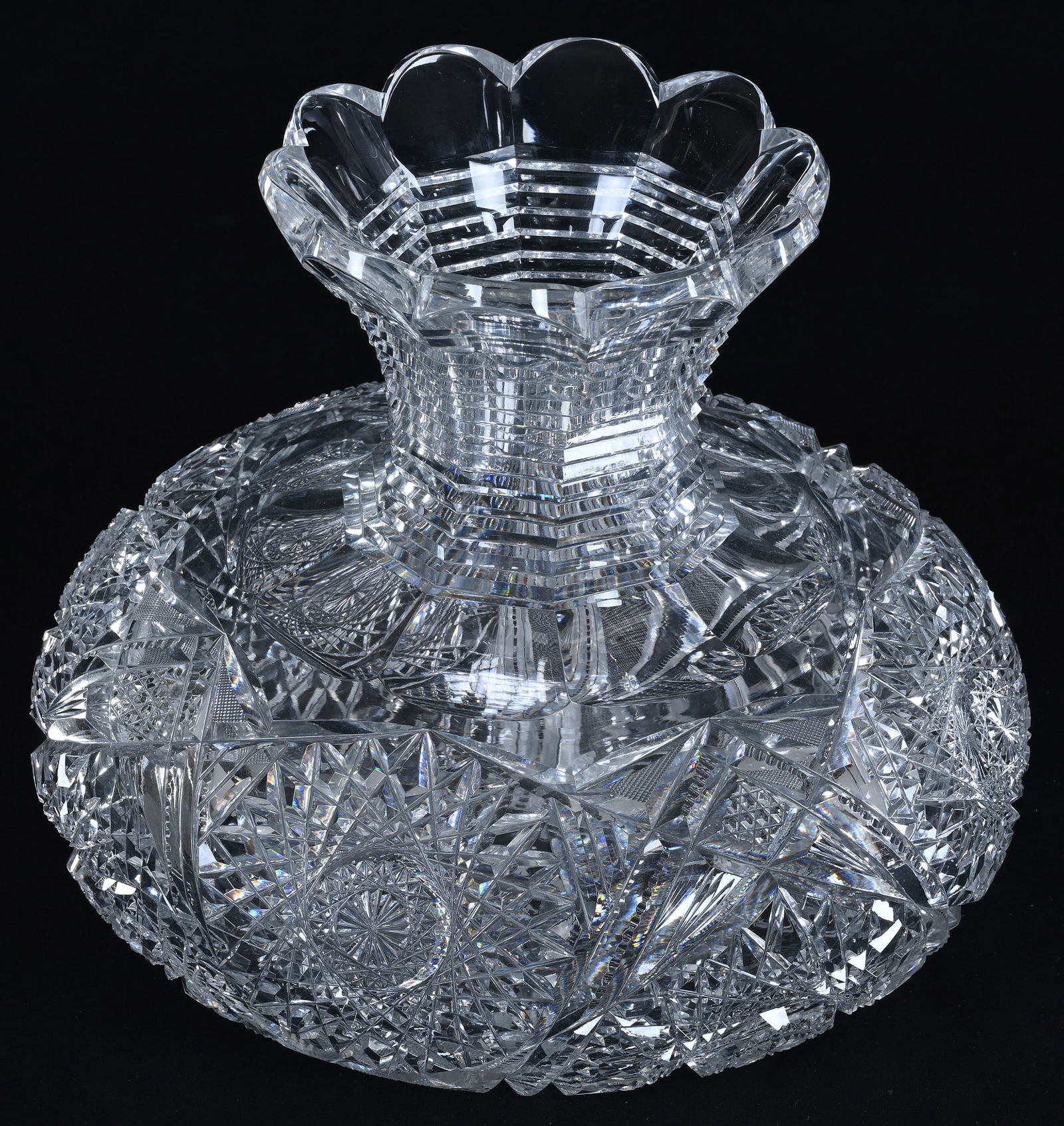 Flower Center, American Brilliant Cut Glass, Four Alternating Sections Of Hobstar - 2