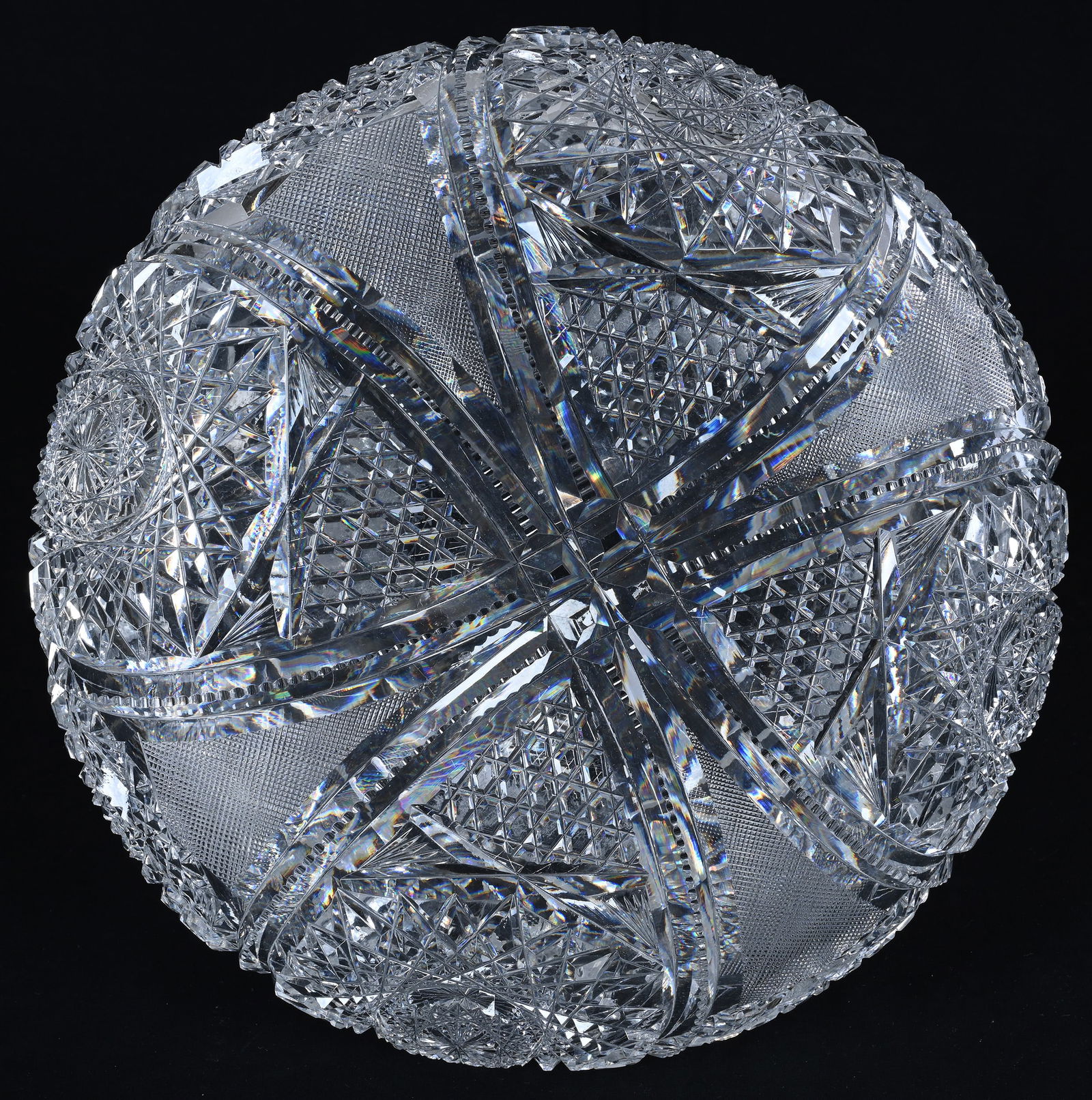 Flower Center, American Brilliant Cut Glass, Four Alternating Sections Of Hobstar - 3