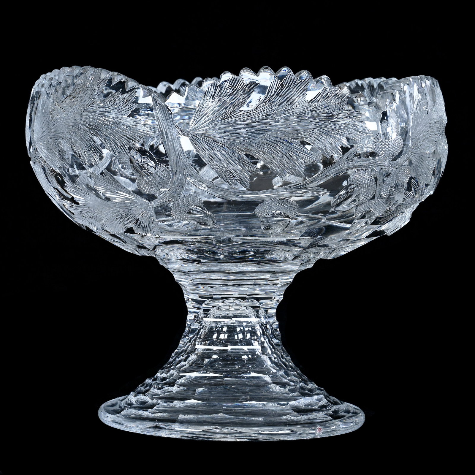 Pedestal Bowl, American Brilliant Cut Glass, Acorn Pattern, Attributed To California Cut Glass (1 of 3)
