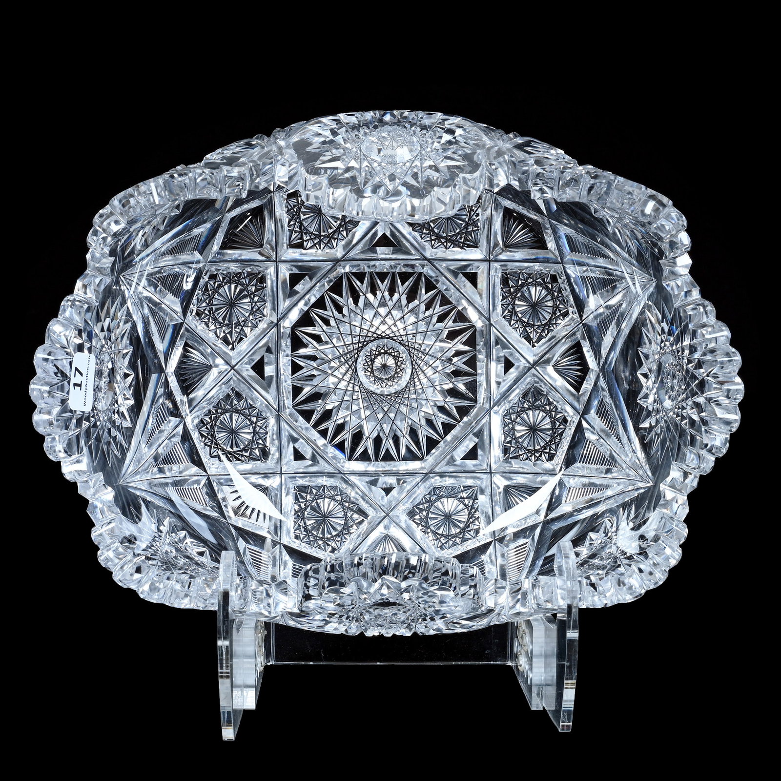 Folded Bowl, American Brilliant Cut Glass, Pattern Resembles Corinthian By Mt. Washington: Folded Bowl, American Brilliant Cut Glass, Pattern Resembles Corinthian By Mt. Washington, 10.75 x 8.5 x 4.5 Inches, Clear Blank, 5.3 Pounds, Bill Sandars Collection.