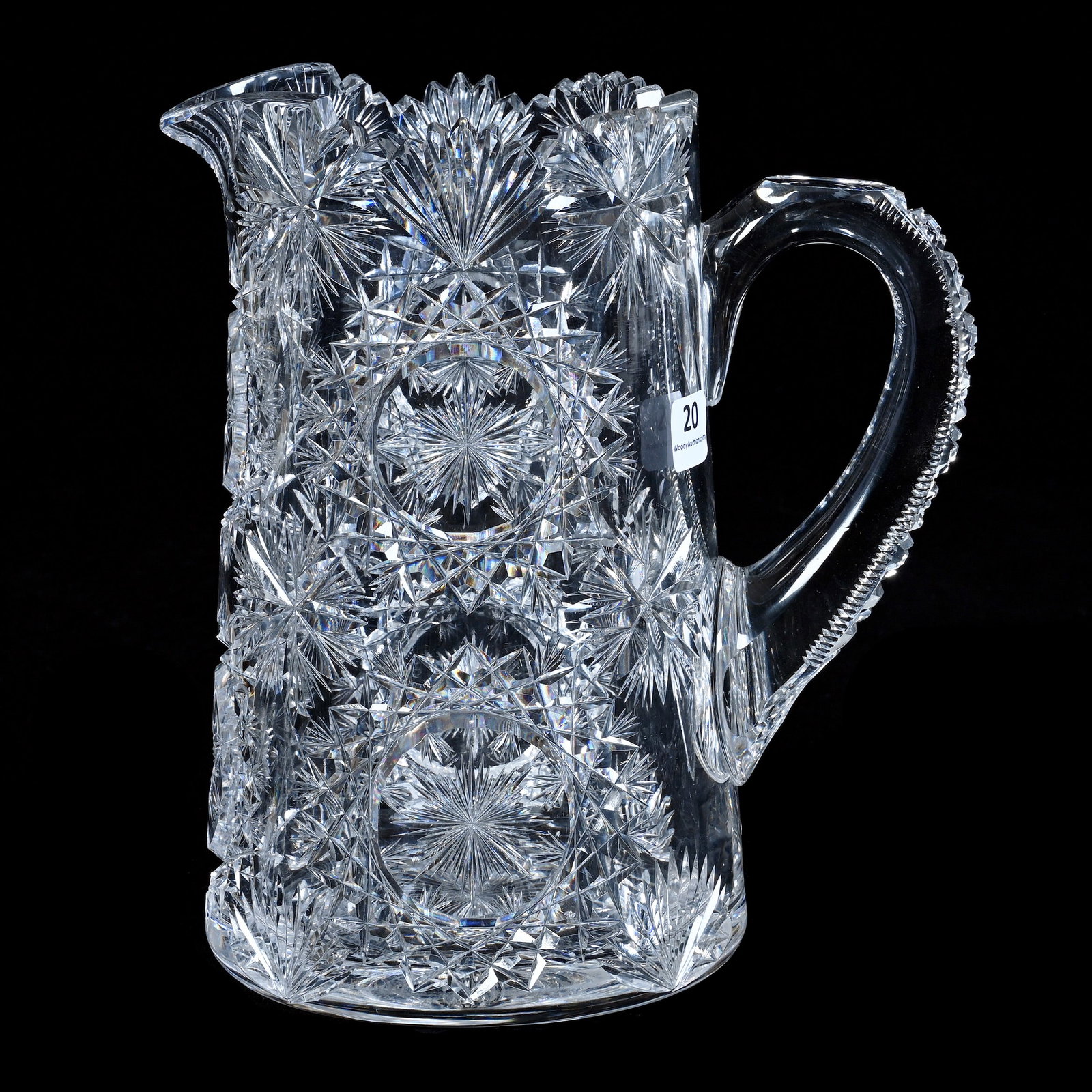 Water Pitcher, American Brilliant Cut Glass, Signed Hawkes, North Star Pattern (1 of 3)
