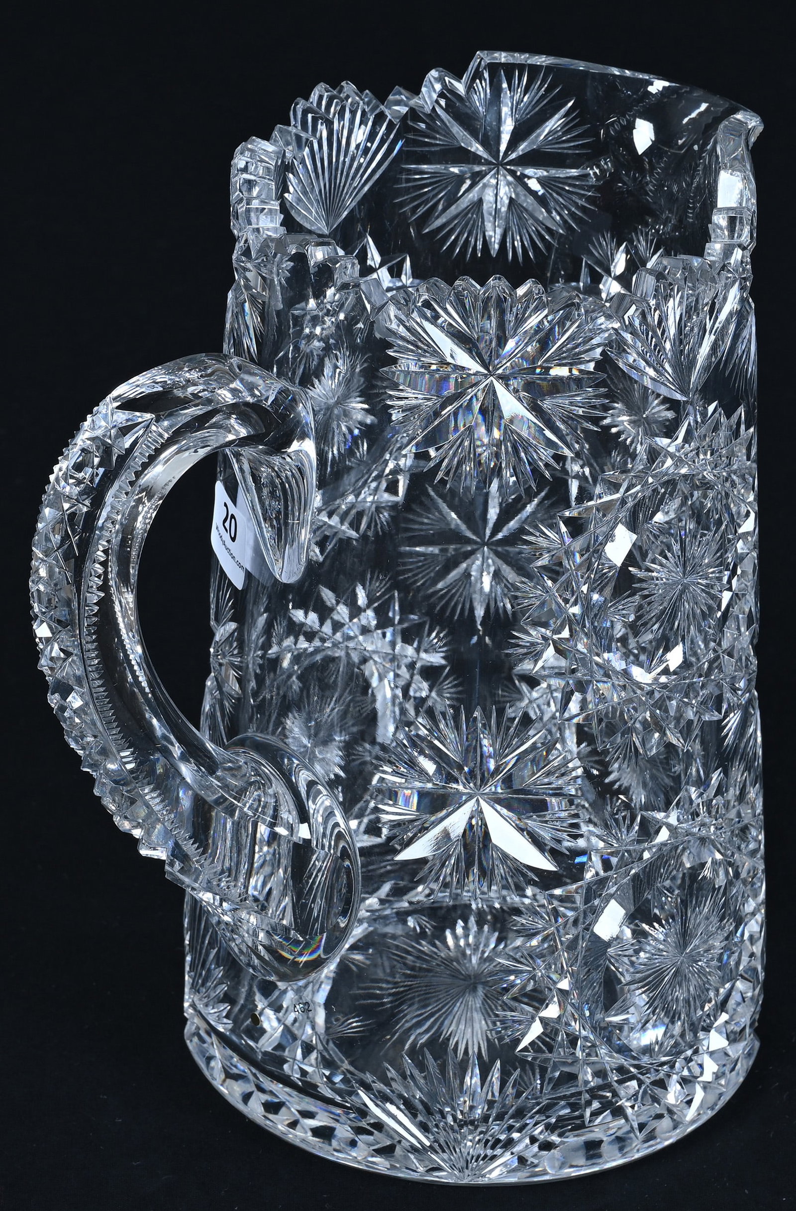 Water Pitcher, American Brilliant Cut Glass, Signed Hawkes, North Star Pattern - 2