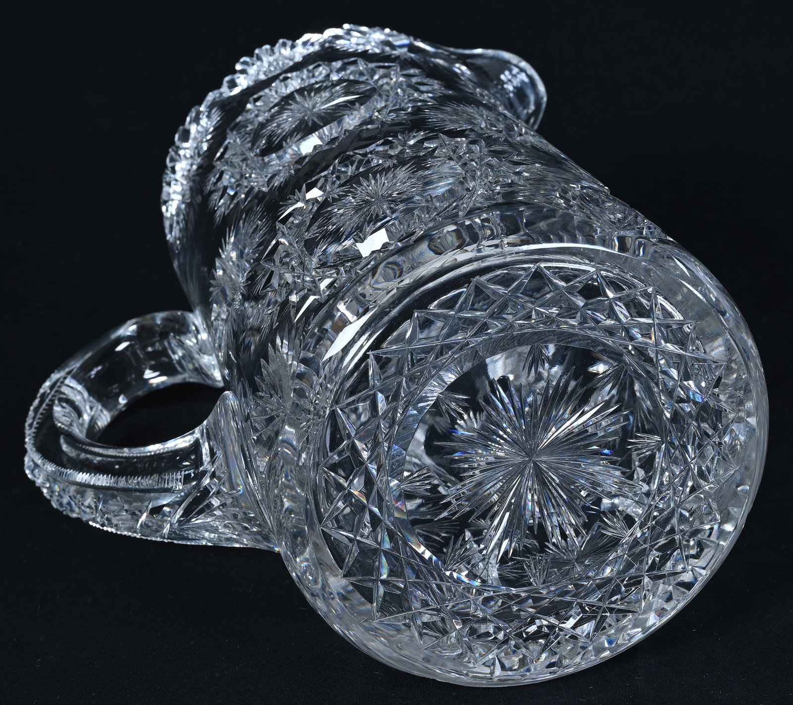 Water Pitcher, American Brilliant Cut Glass, Signed Hawkes, North Star Pattern - 3