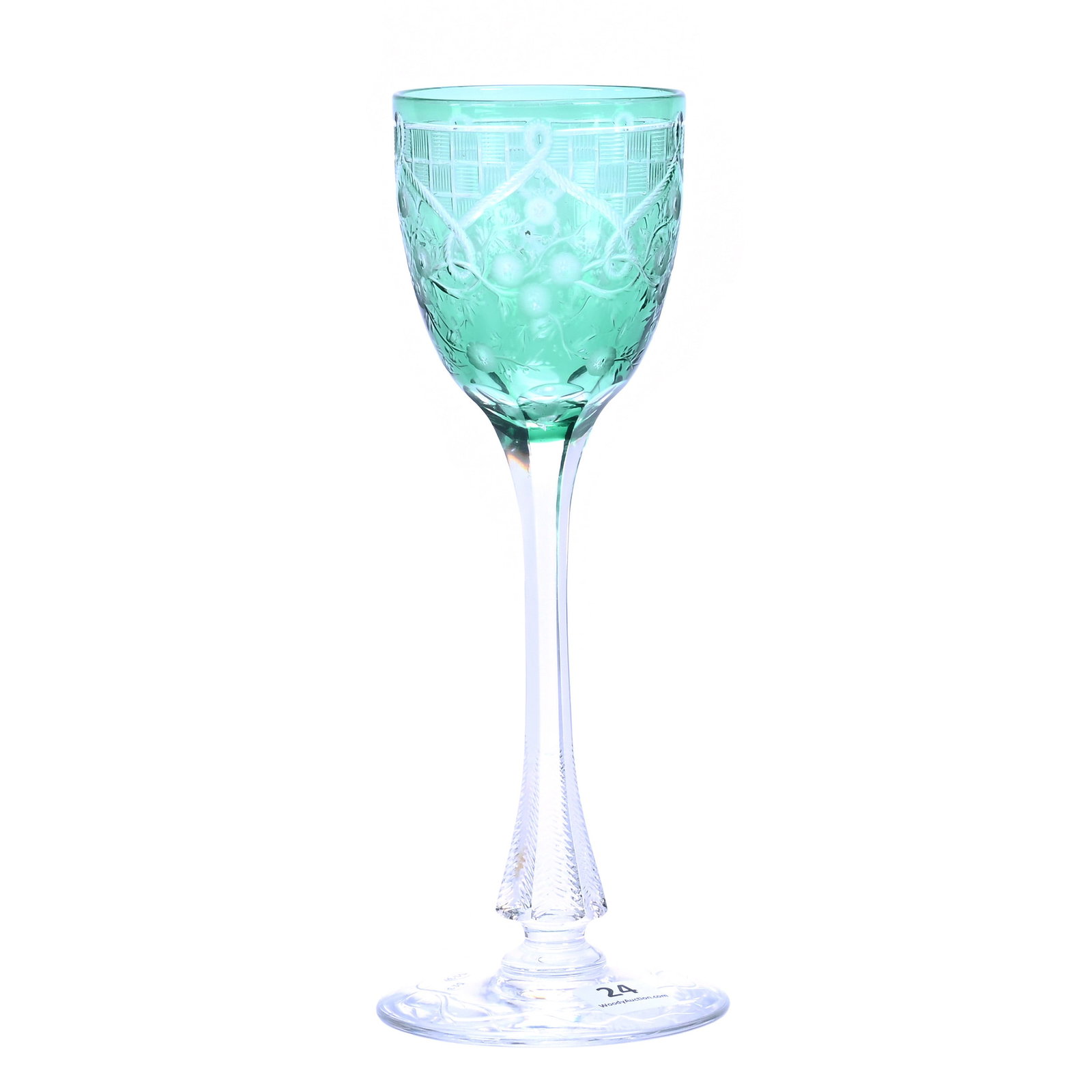 Wine Stem, Brilliant Period Cut Glass, Green Cut To Clear (1 of 3)