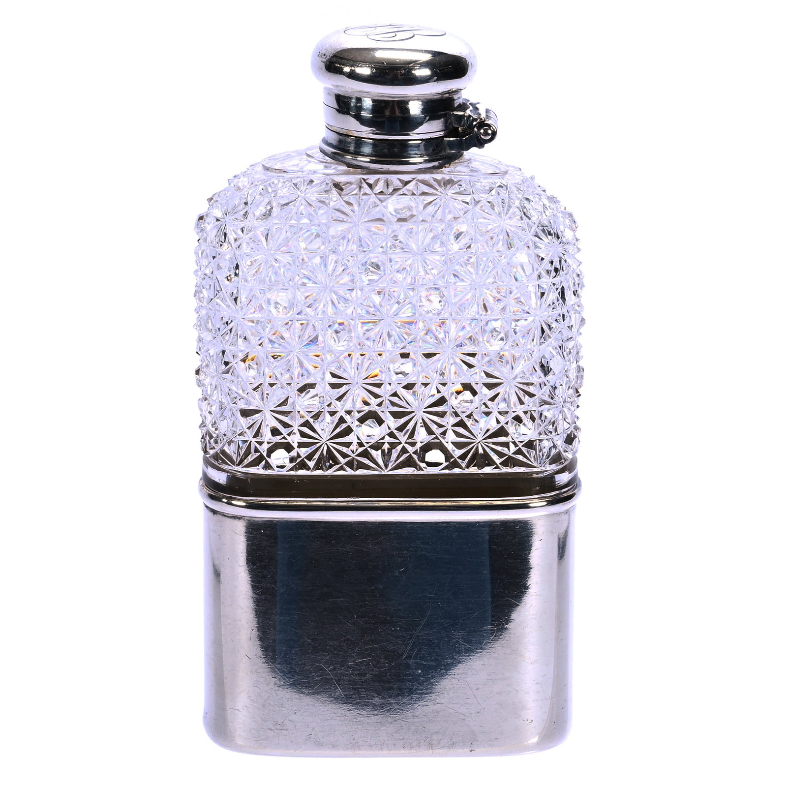 Pocket Flask, American Brilliant Cut Glass, Russian Pattern With Clear Buttons (1 of 5)