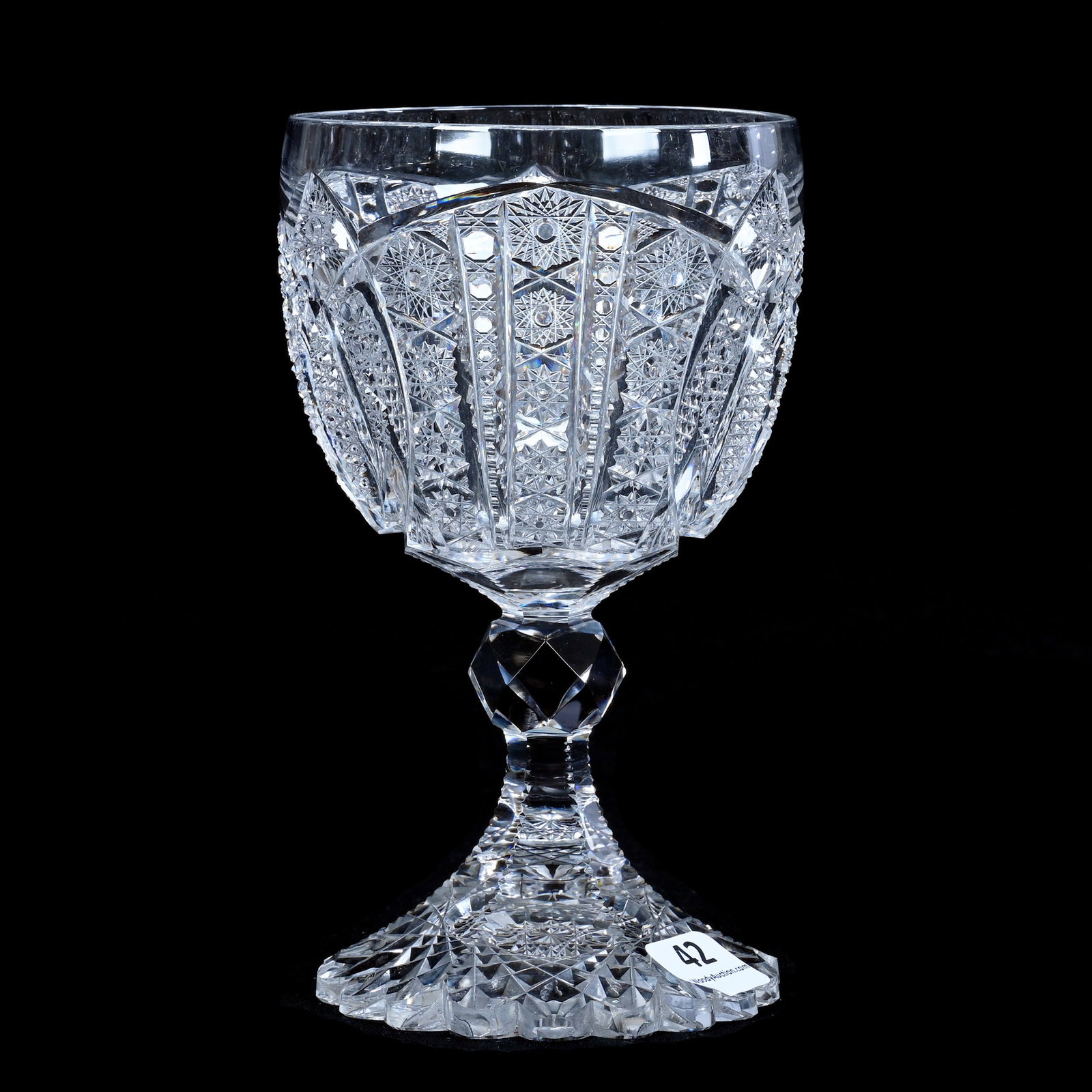 Goblet, American Brilliant Cut Glass, Signed Libbey Aztec Pattern (1 of 3)