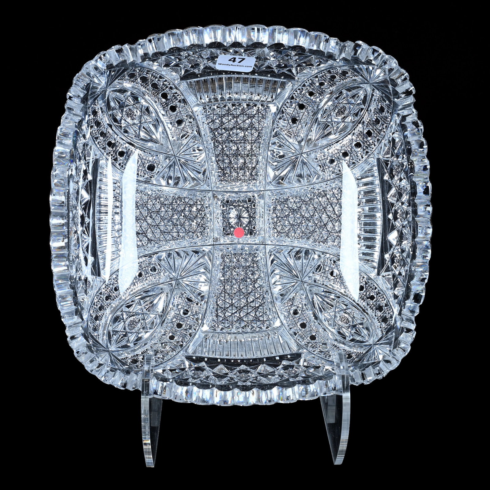 Square Bowl, American Brilliant Cut Glass, Signed Hawkes, Cordova Pattern (1 of 3)