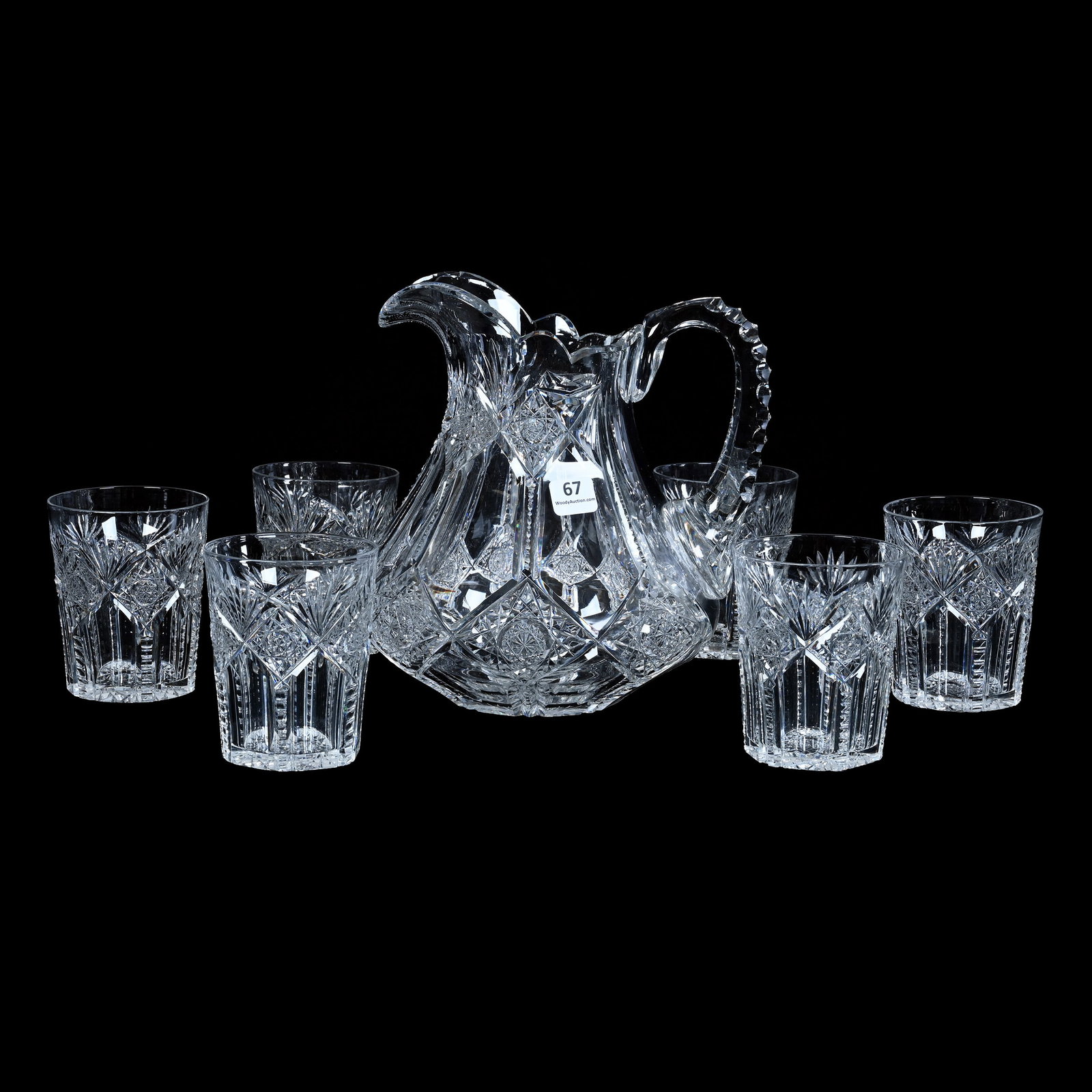 Water Set, American Brilliant Cut Glass, Signed Hawkes, Marquis Pattern (1 of 3)
