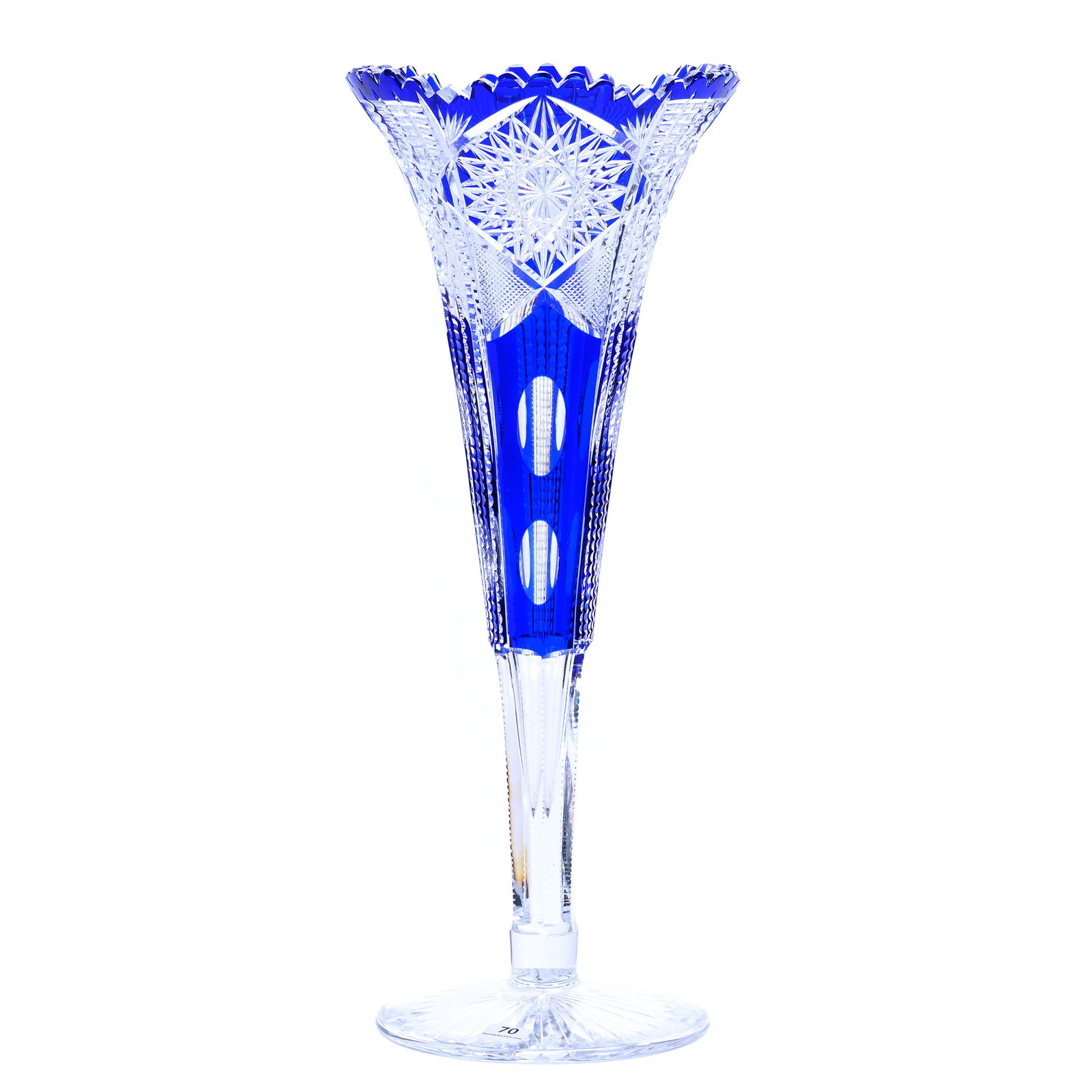 Trumpet Vase, Brilliant Period Cut Glass, Blue Cut To Clear (1 of 3)