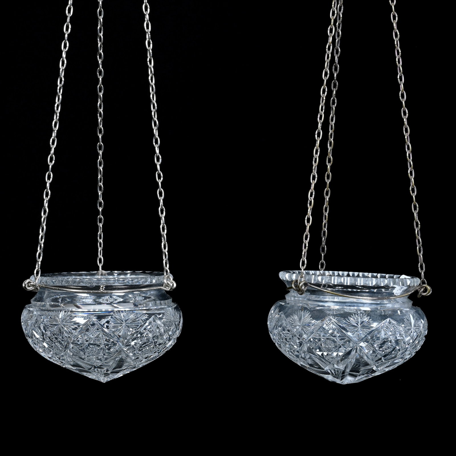 Pair Hanging Flower Vases, American Brilliant Cut Glass, Jefferson Pattern By Pairpoint (1 of 3)