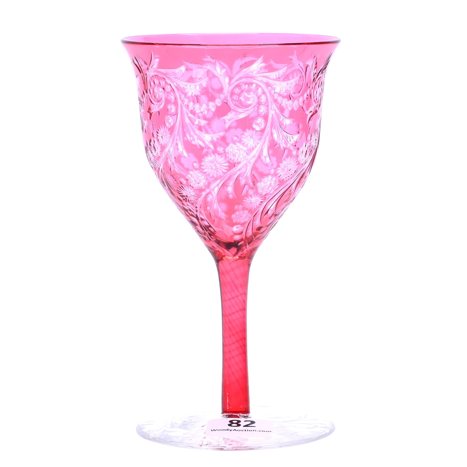 Wine Stem, Brilliant Period Cut Glass, Cranberry Cut To Clear (1 of 3)