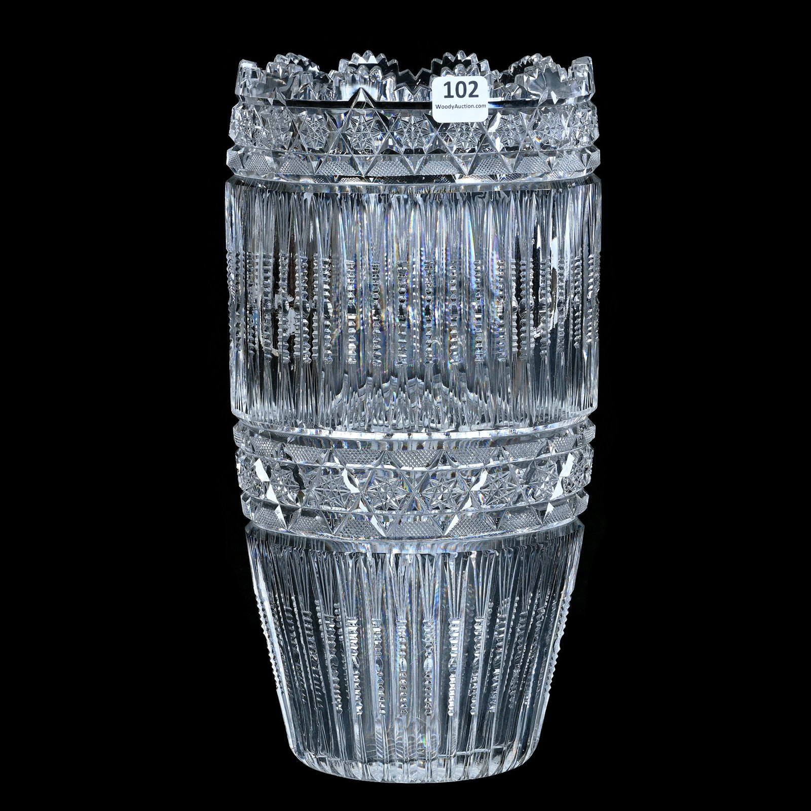 Oval Vase, American Brilliant Cut Glass, Signed Pitkin & Brooks, Aurora Borealis Pattern (1 of 3)