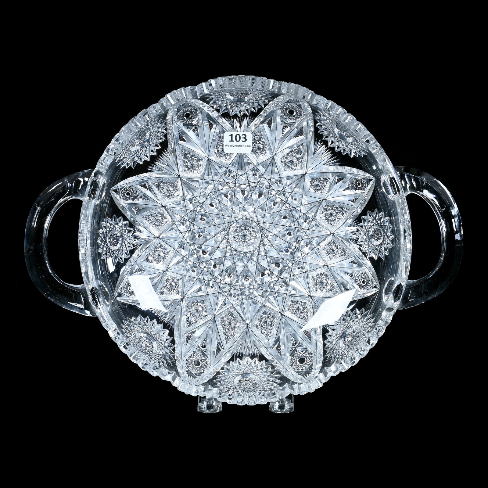 Two Handled Bowl, American Brilliant Cut Glass, Expanding Star Attributed To Gowans And Kent (1 of 2)