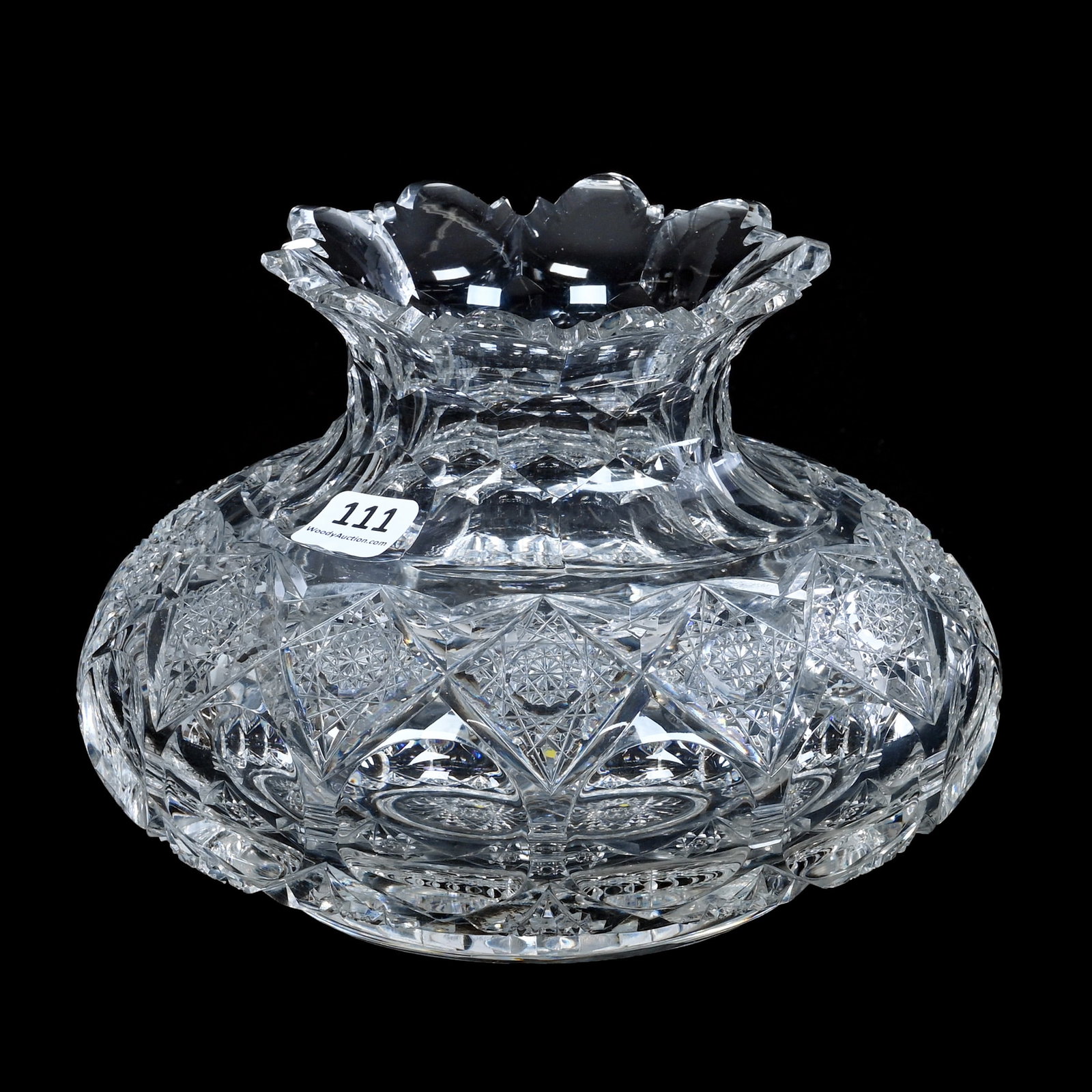 Flower Center, American Brilliant Cut Glass, Signed Hawkes, Kings Pattern (1 of 3)