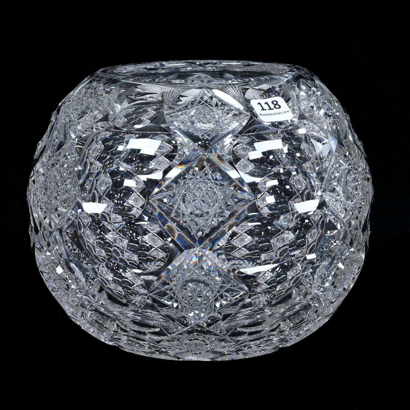 Rose Bowl, American Brilliant Cut Glass, Signed Hawkes, Queens Pattern (1 of 3)