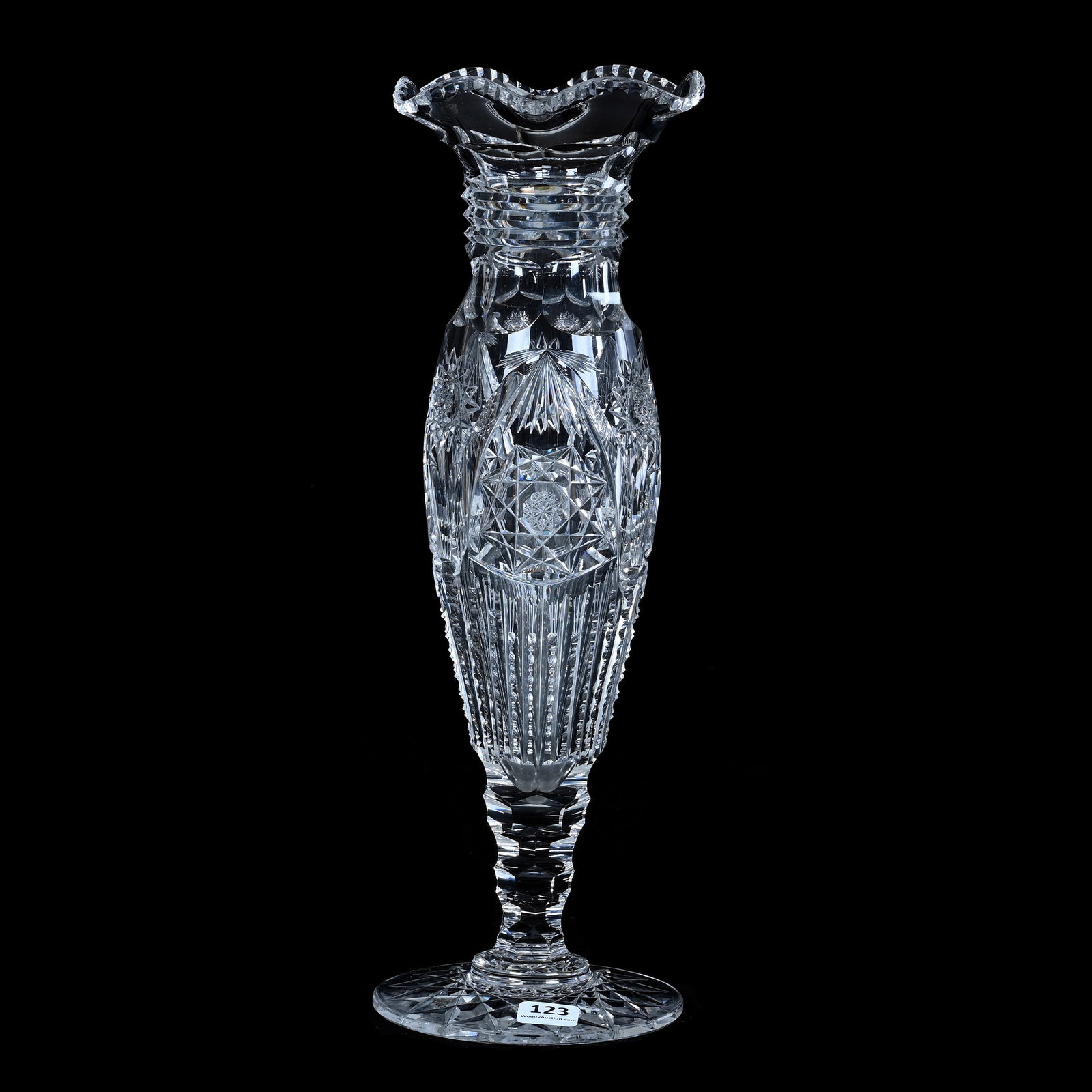 Pedestal Vase, American Brilliant Cut Glass, Signed Hawkes, Brighton Pattern (1 of 3)