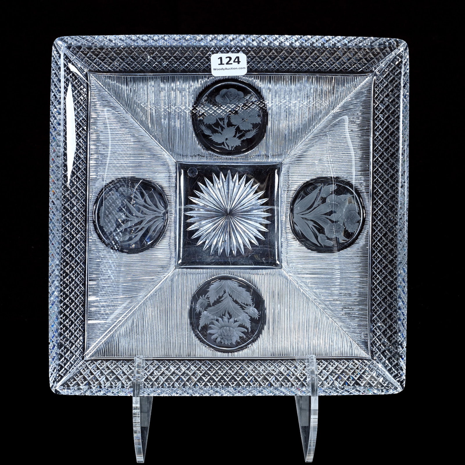 Square Bowl, American Brilliant Cut Glass, Diamond And Silver Threads Pattern By Sinclaire (1 of 2)