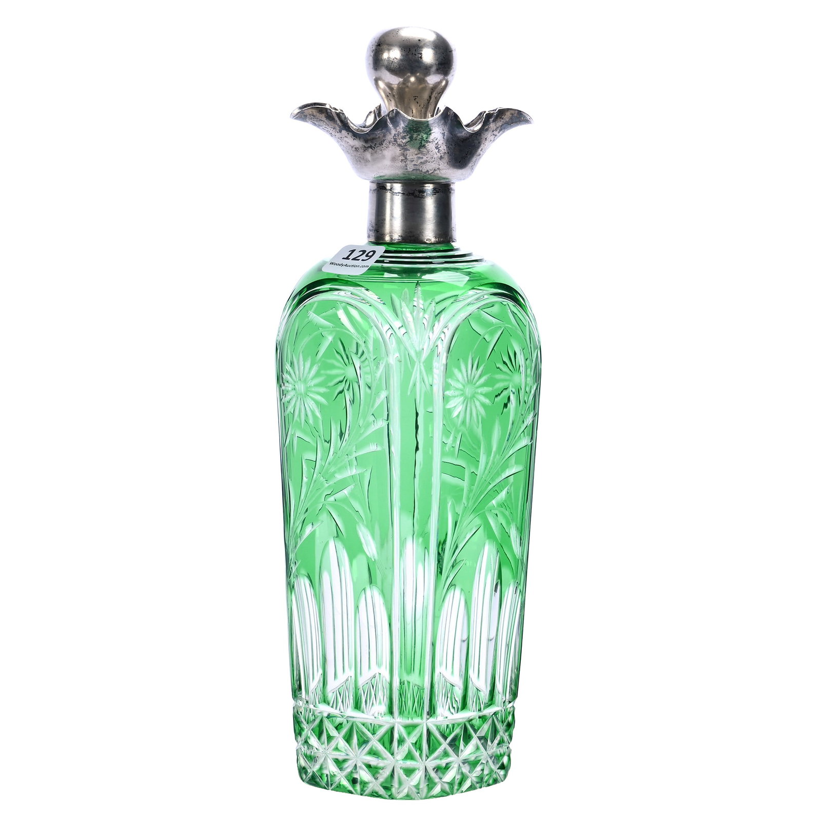 Four Sided Decanter, Brilliant Period Cut Glass, Green Cut To Clear (1 of 5)