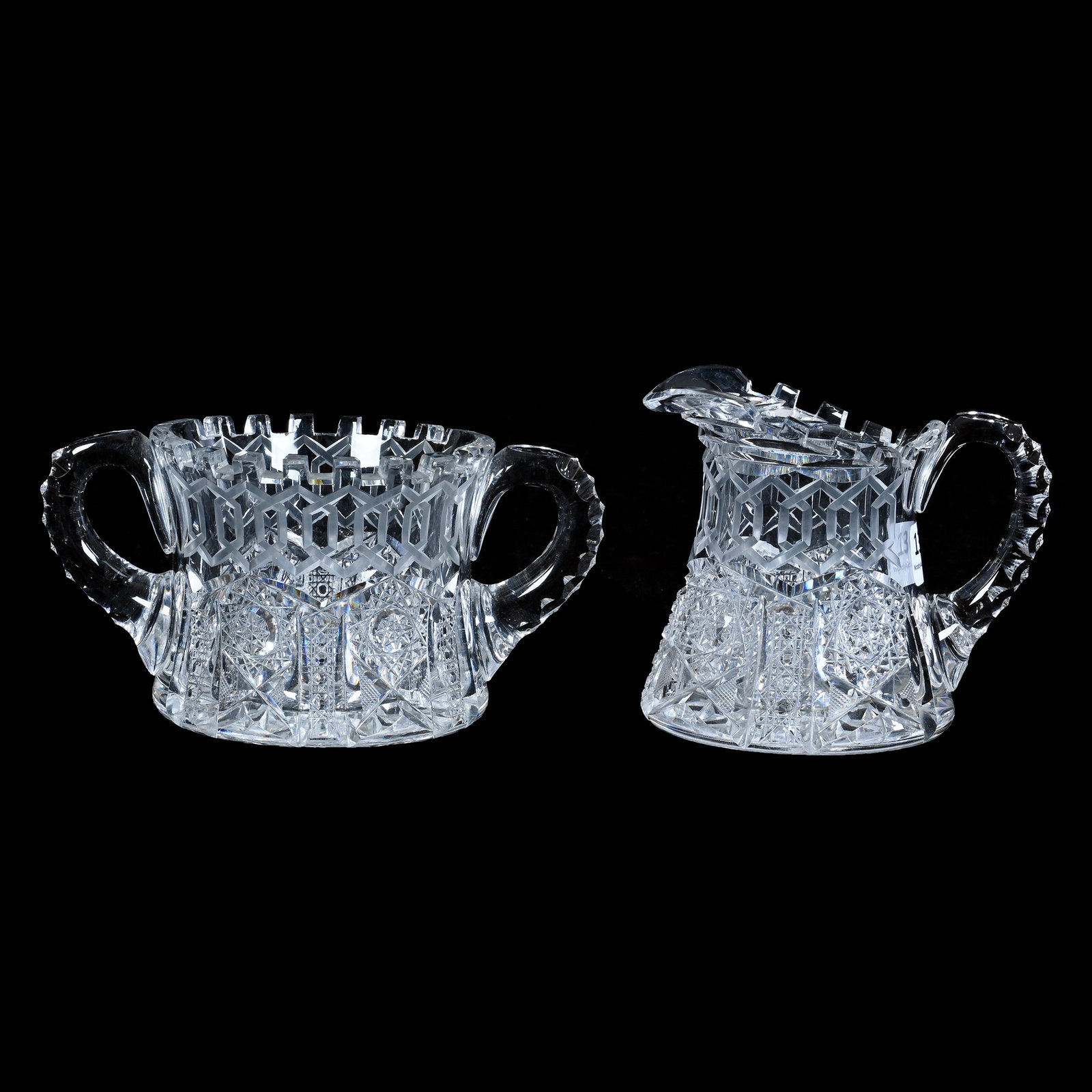 Creamer And Sugar, American Brilliant Cut Glass, Alhambra By Meriden (Also Known As Greek Key) (1 of 3)