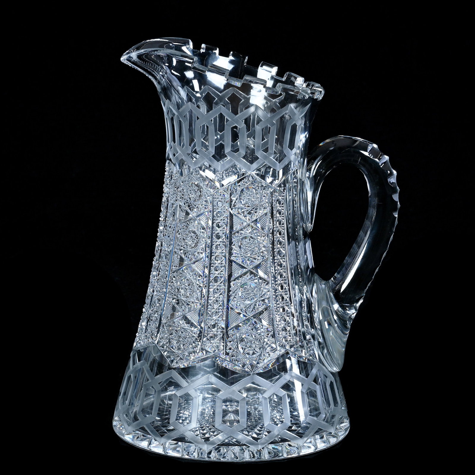 Water Pitcher, American Brilliant Cut Glass, Alhambra Pattern By Meriden (Also Known As Greek Key) (1 of 4)