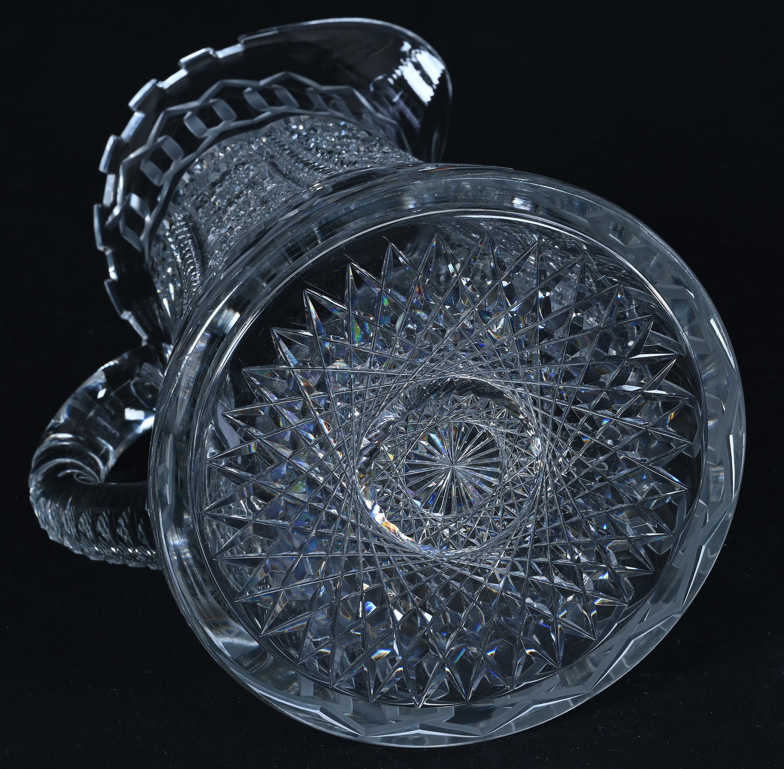 Water Pitcher, American Brilliant Cut Glass, Alhambra Pattern By Meriden (Also Known As Greek Key) - 3