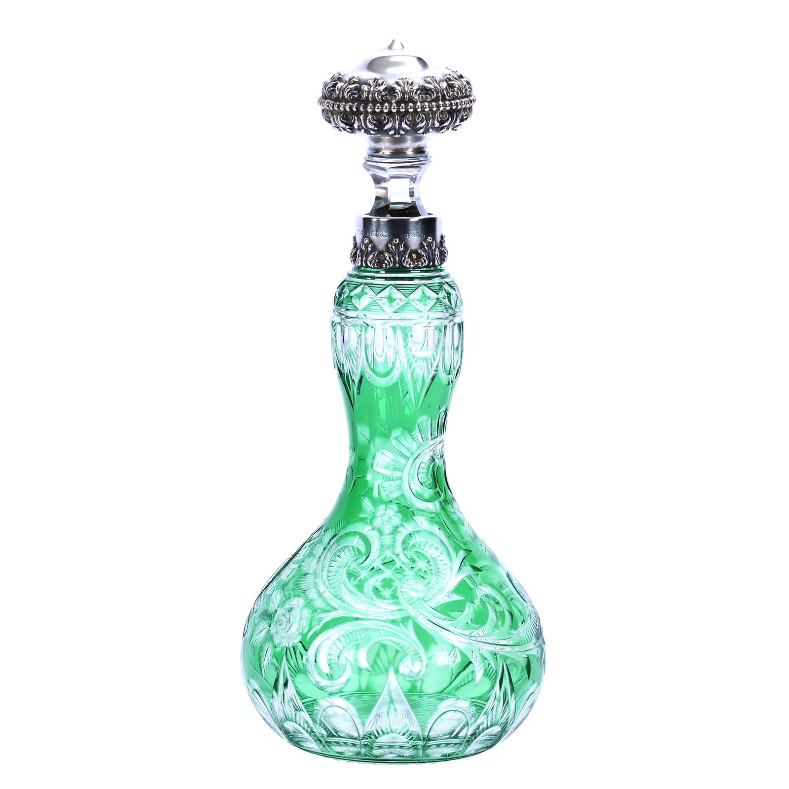 Decanter, Brilliant Period Cut Glass, Green Cut To Clear (1 of 4)