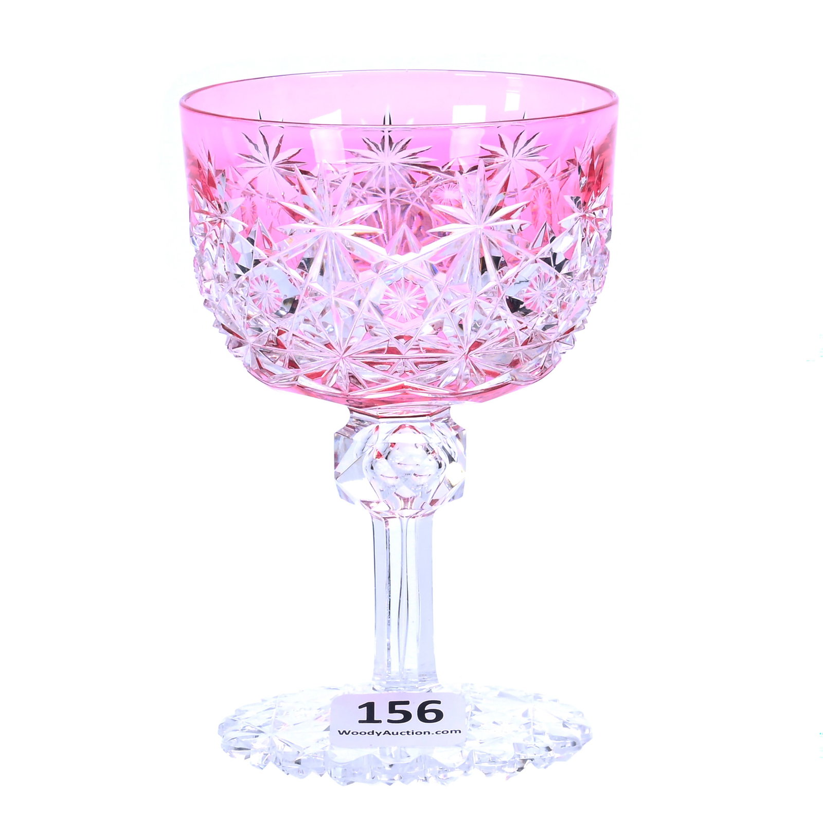 Wine Stem, American Brilliant Cut Glass, Cranberry Cut To Clear (1 of 3)