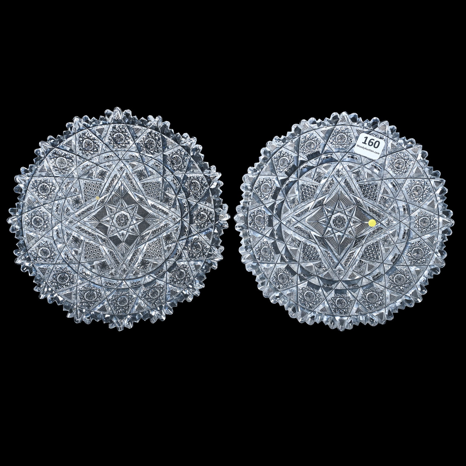 Pair Plates, American Brilliant Cut Glass, Signed J. Hoare, Marquis Pattern (1 of 2)