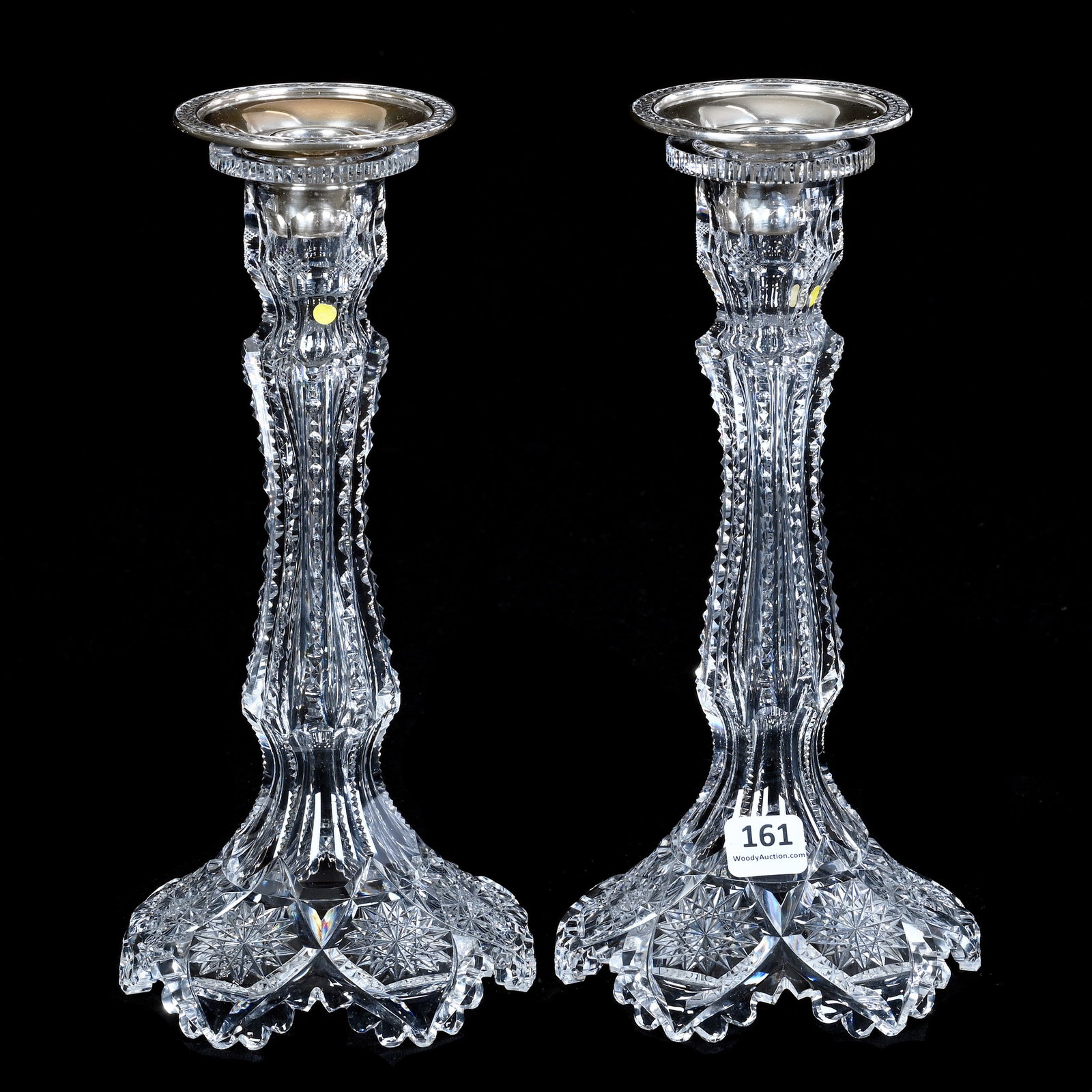 Pair Candlestick Holders, American Brilliant Cut Glass, Signed Libbey (1 of 4)