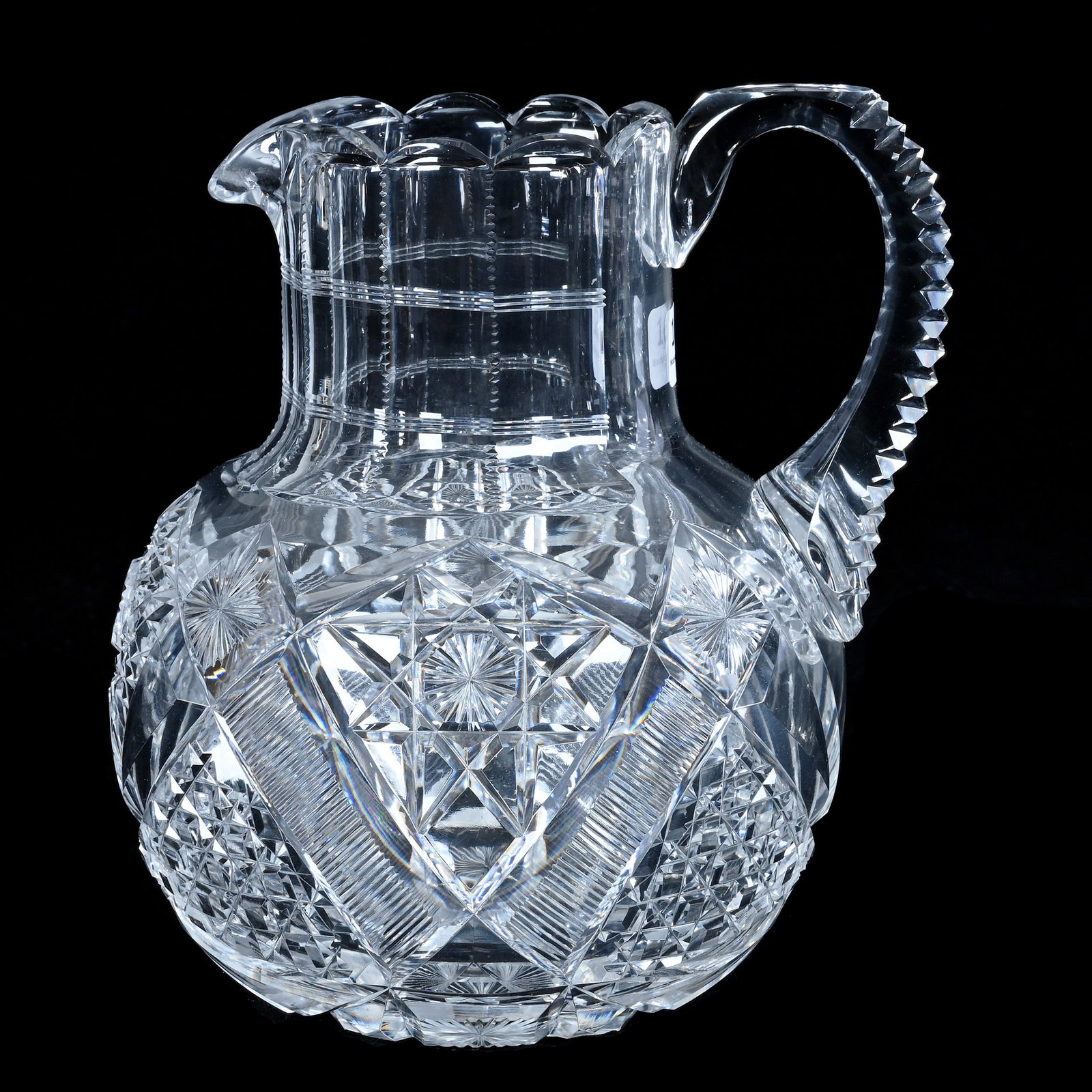 Water Pitcher, American Brilliant Cut Glass, Wales Pattern By Straus (1 of 3)