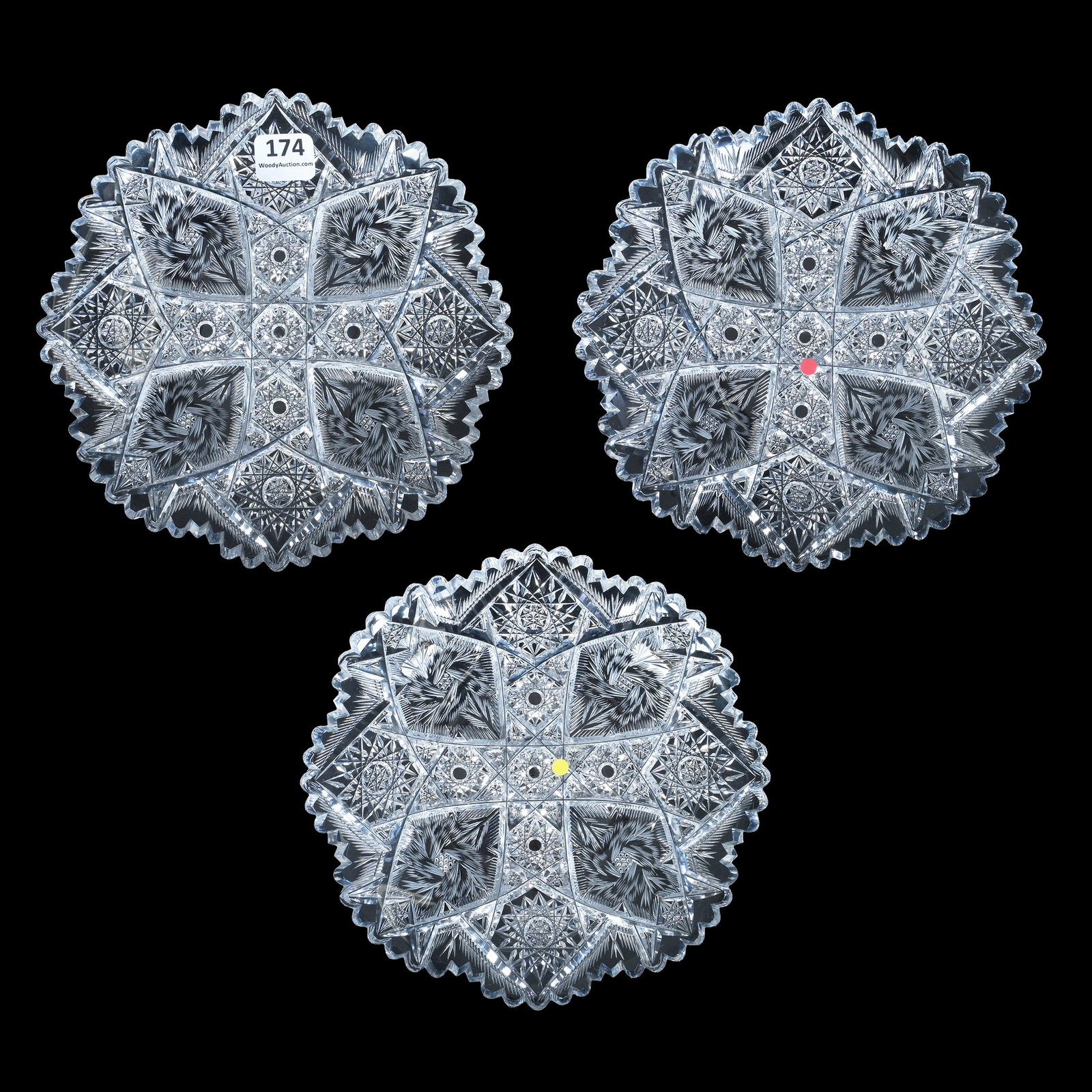 (3) Plates, American Brilliant Cut Glass Signed Libbey, Corena Pattern (1 of 3)