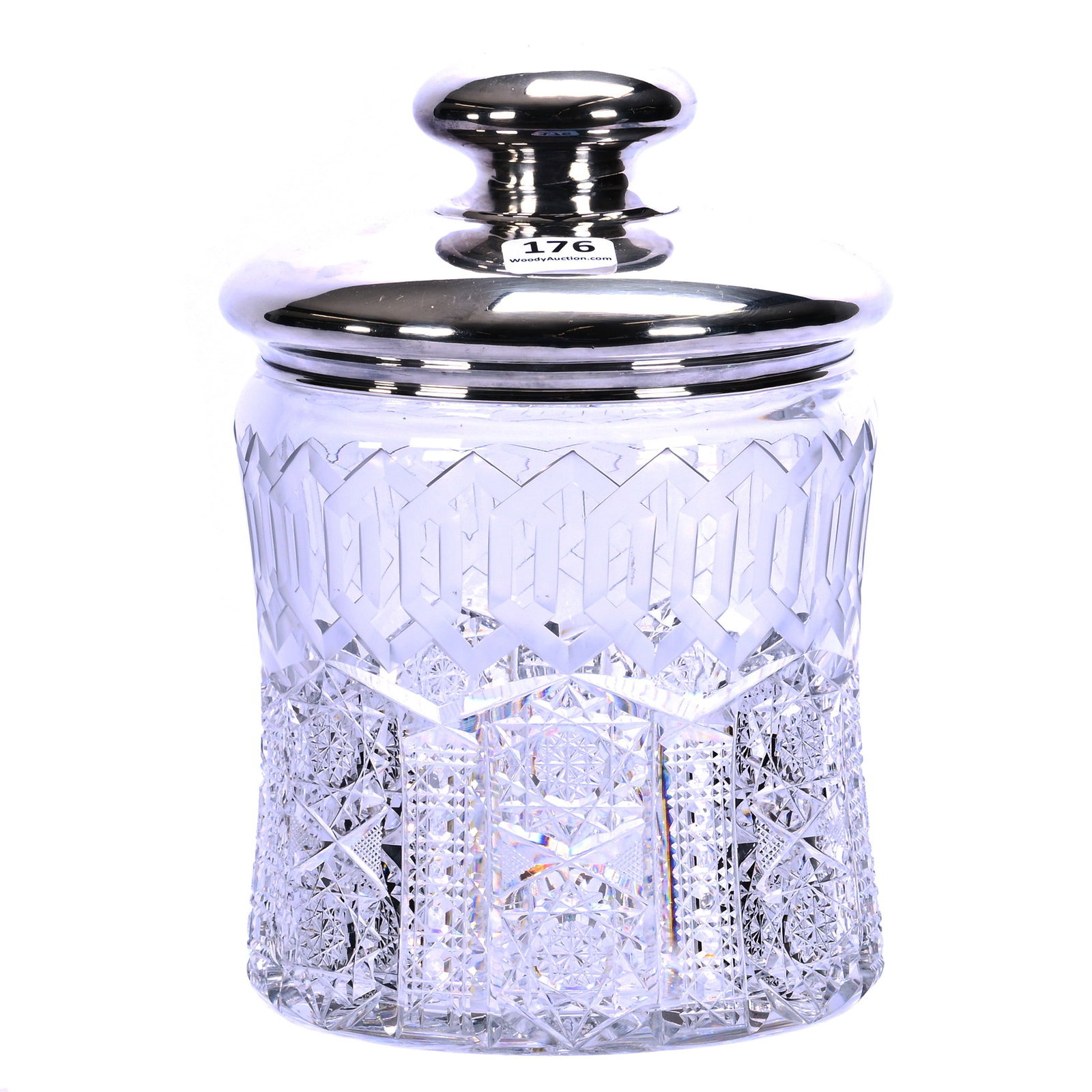 Humidor, American Brilliant Cut Glass, Alhambra Pattern By Meriden (Also Known As Greek Key) (1 of 4)