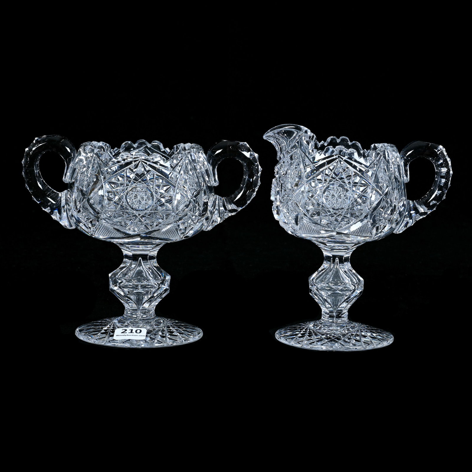 Pedestal Creamer And Sugar, American Brilliant Cut Glass (1 of 3)