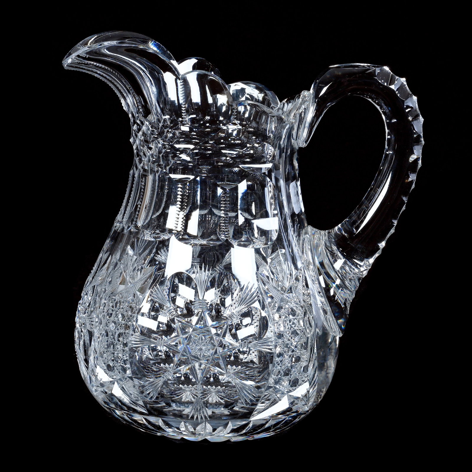 Water Pitcher, American Brilliant Cut Glass, Open Petal Pattern, Unknown Maker (1 of 5)