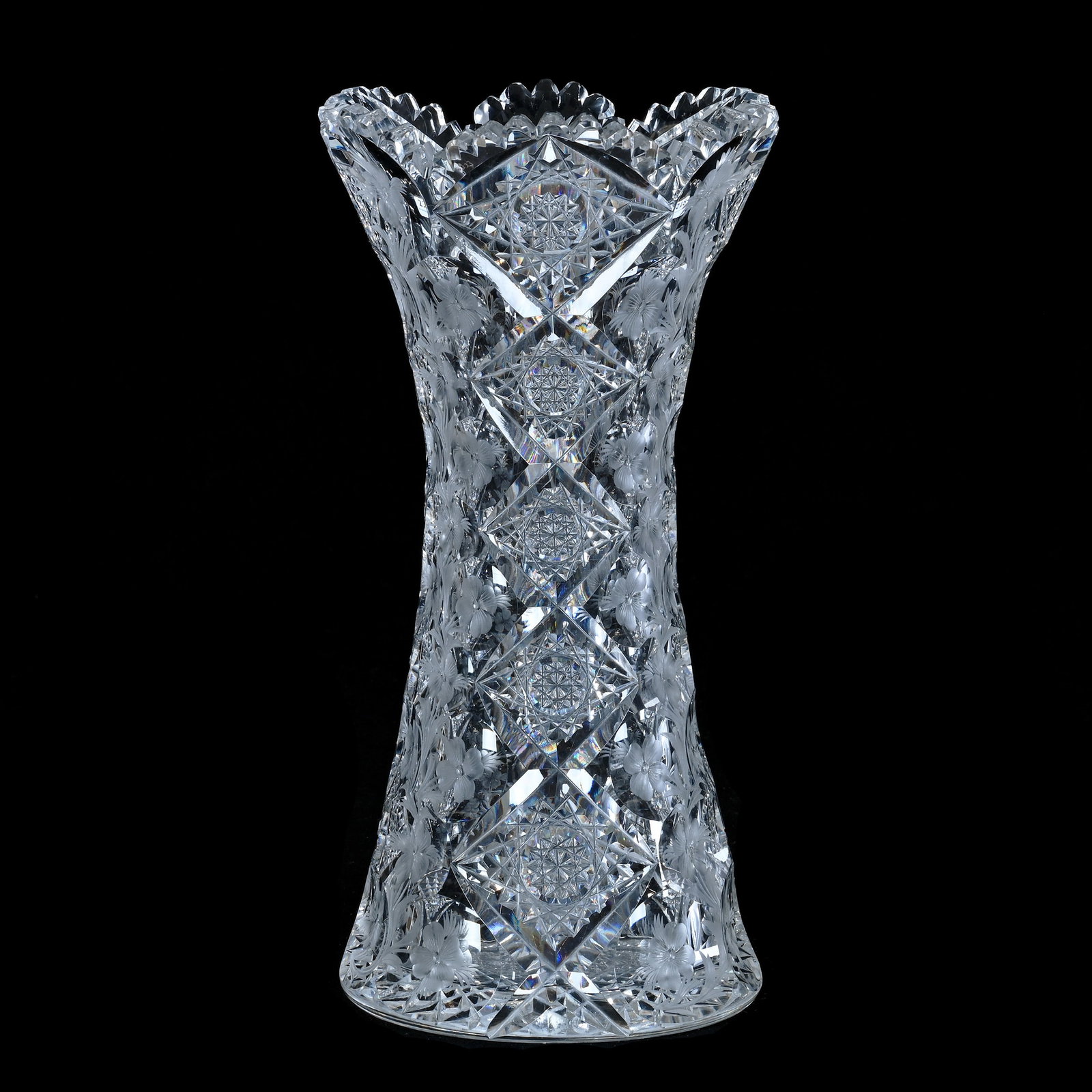 Vase, American Brilliant Cut Glass, Signed Hawkes, Modified Queens Pattern (1 of 3)