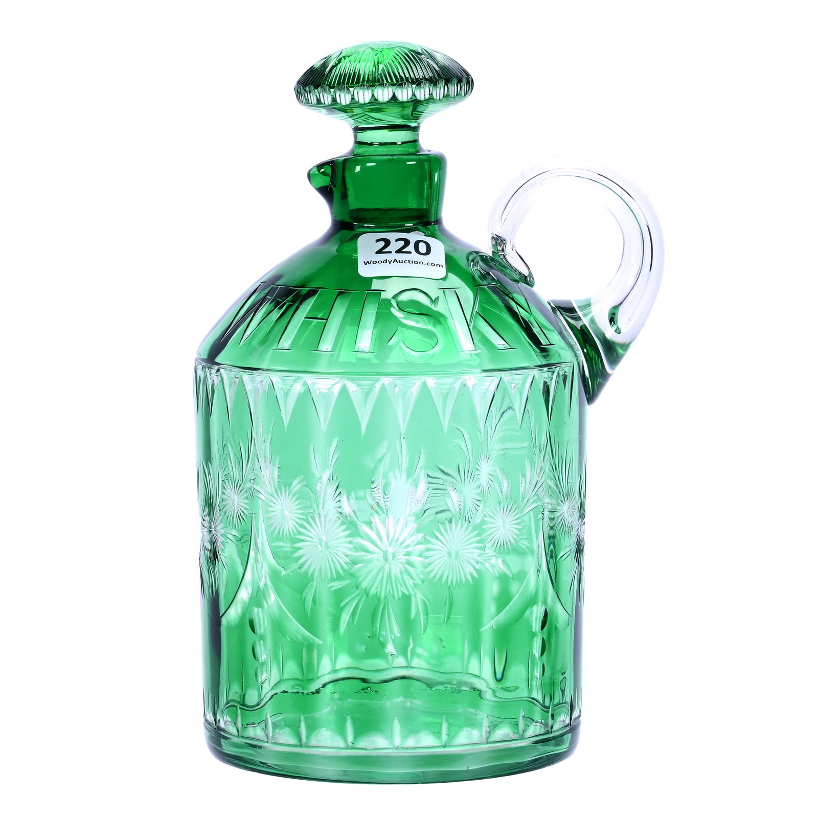 Whiskey Jug, Brilliant Period Cut Glass, Green Cut To Clear (1 of 3)