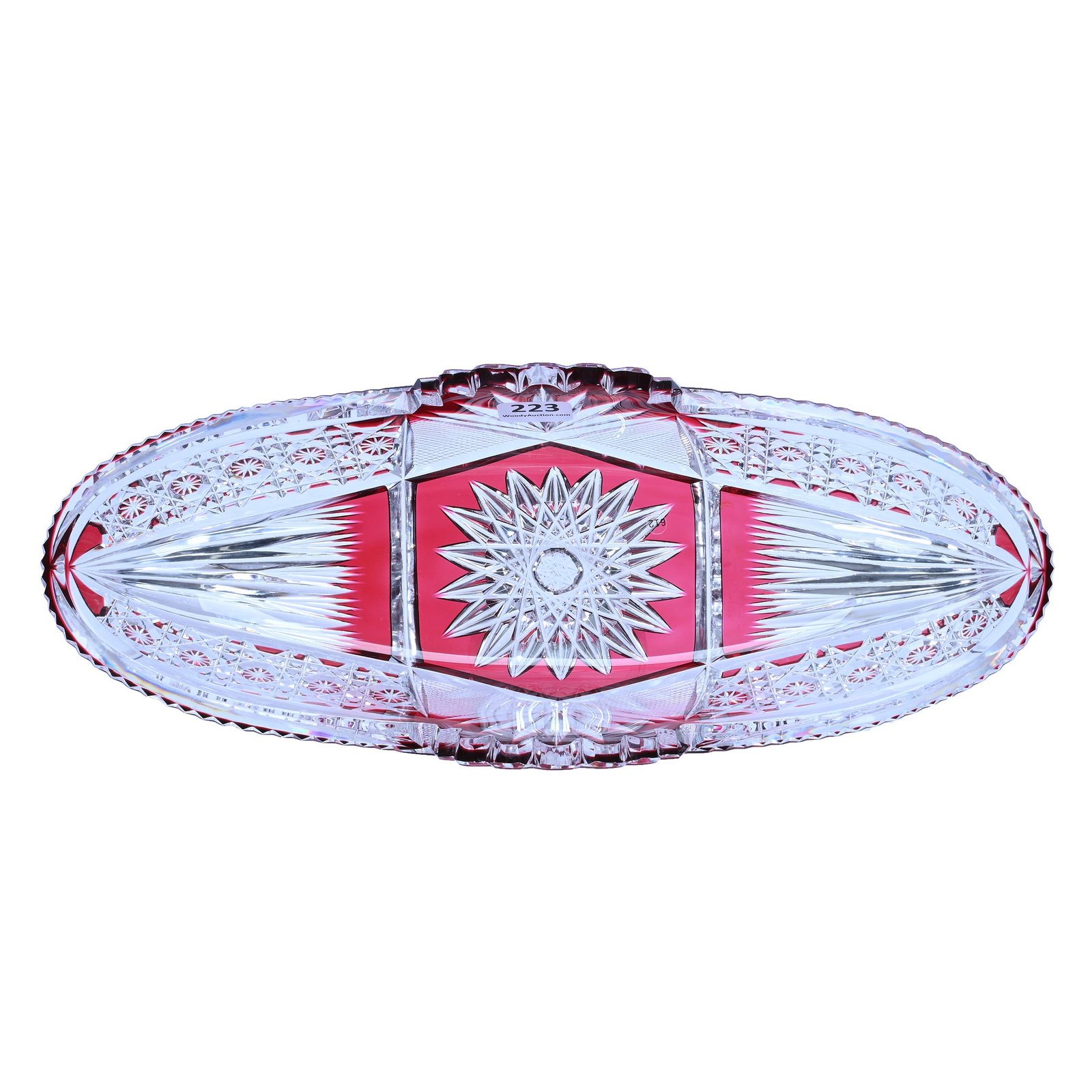 Celery Tray, Brilliant Period Cut Glass, Red Cut To Clear, Attributed To Val Saint Lambert (1 of 3)