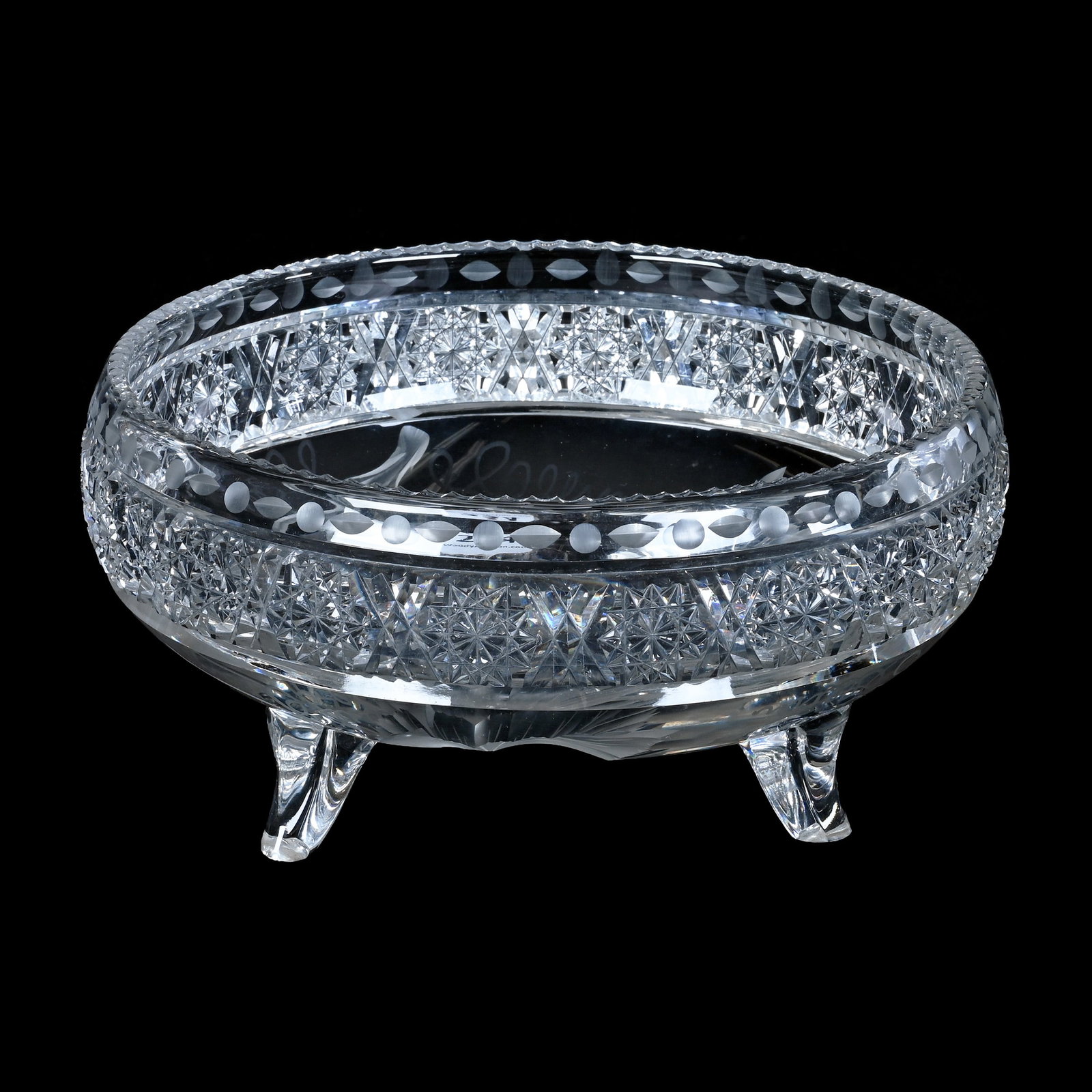 Three Footed Bowl, American Brilliant Cut Glass, Signed Tuthill (1 of 3)