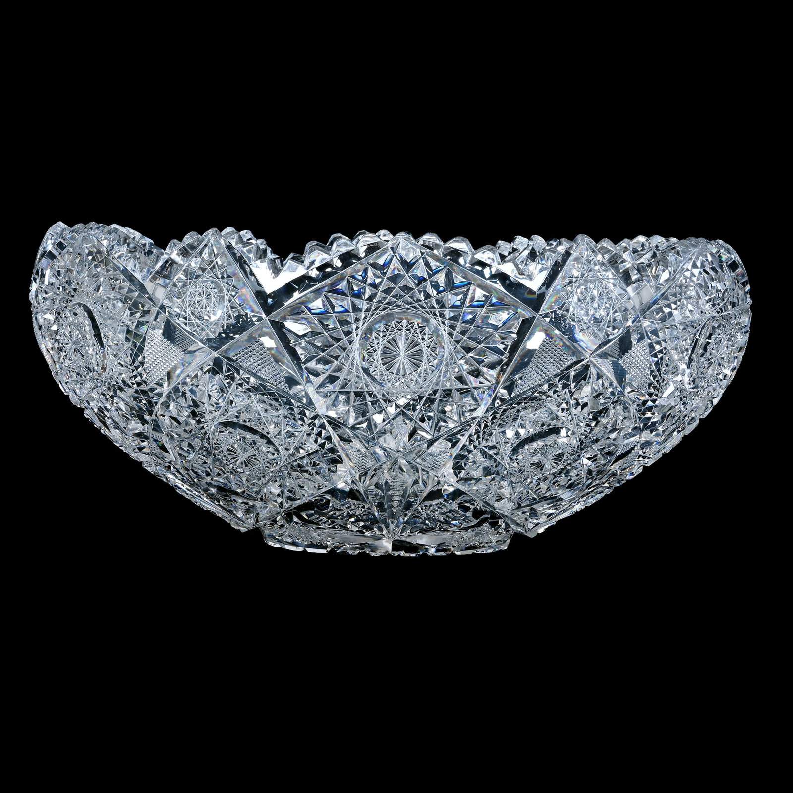 Large One Piece Punch Bowl, American Brilliant Cut Glass, Signed Hawkes, Lorraine Pattern (1 of 3)