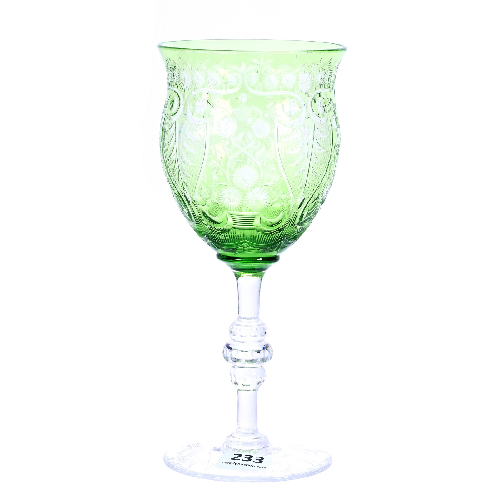 Goblet, Brilliant Period Cut Glass, Green Cut To Clear (1 of 3)