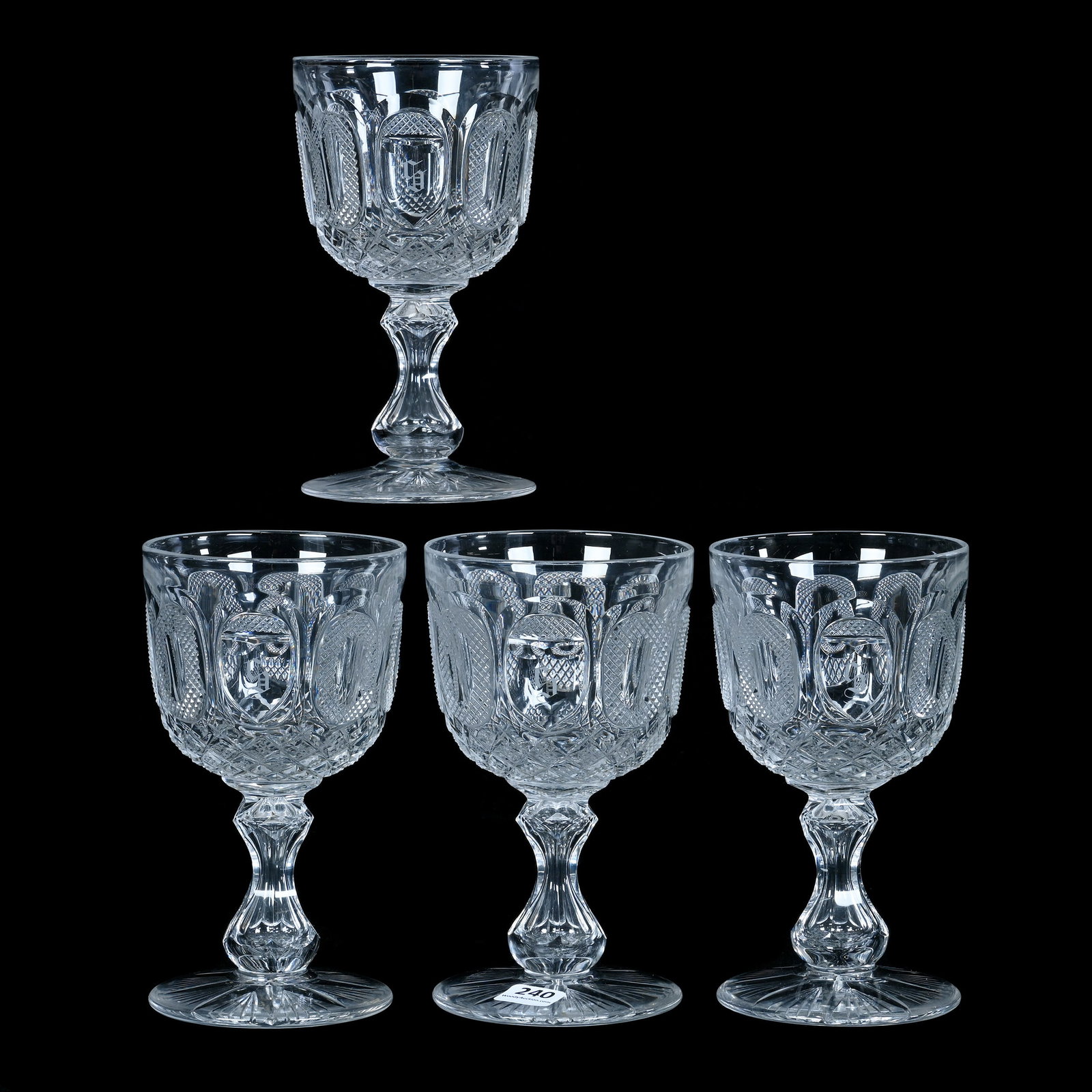 (4) Goblets, American Brilliant Cut Glass, Buckle Pattern Attributed To Dorflinger (1 of 3)