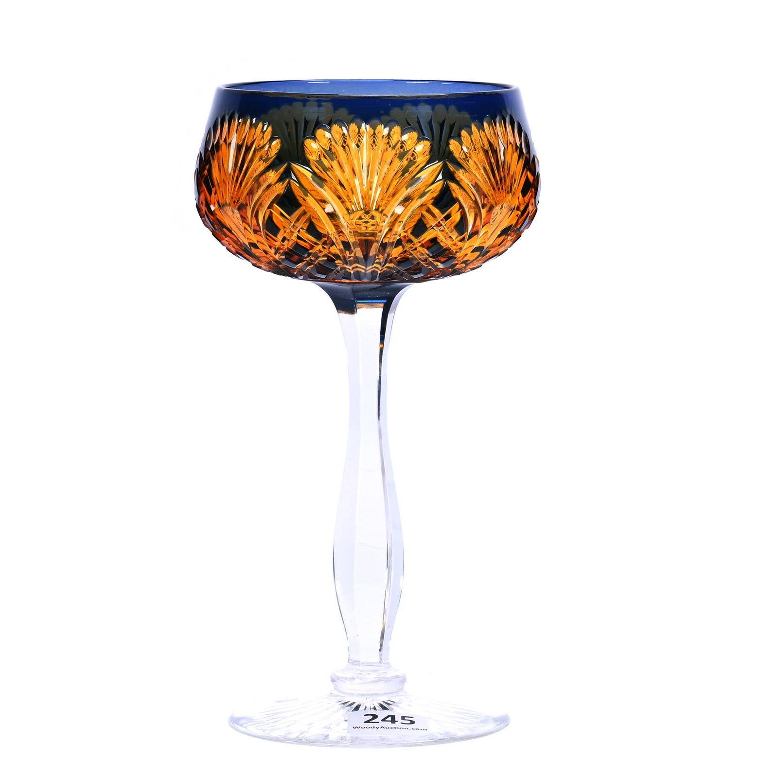 Wine Stem, Brilliant Period Cut Glass, Two Color Cut To Clear Attributed To Val Saint Lambert (1 of 3)